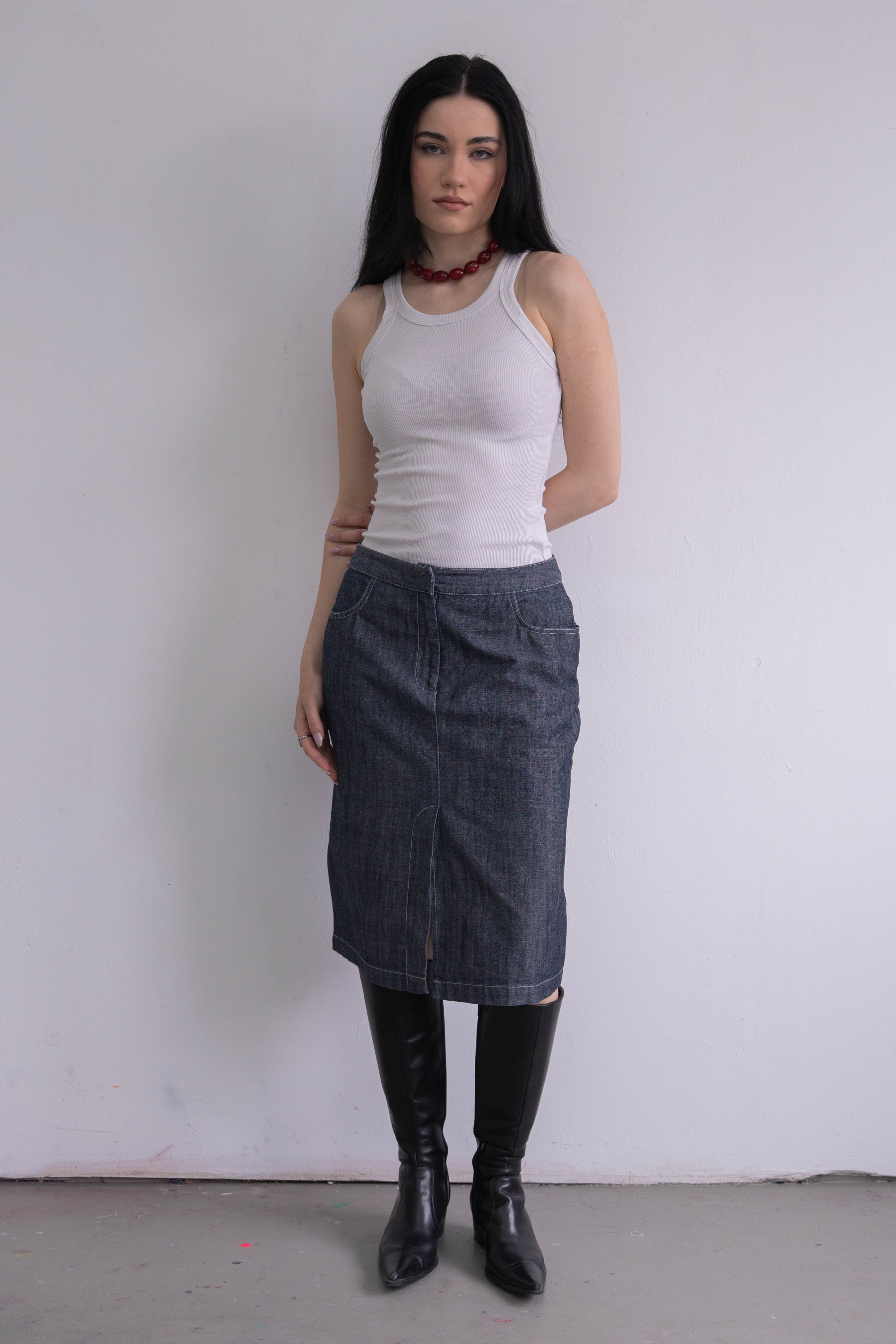Contrast Stitch Denim Skirt - Size M