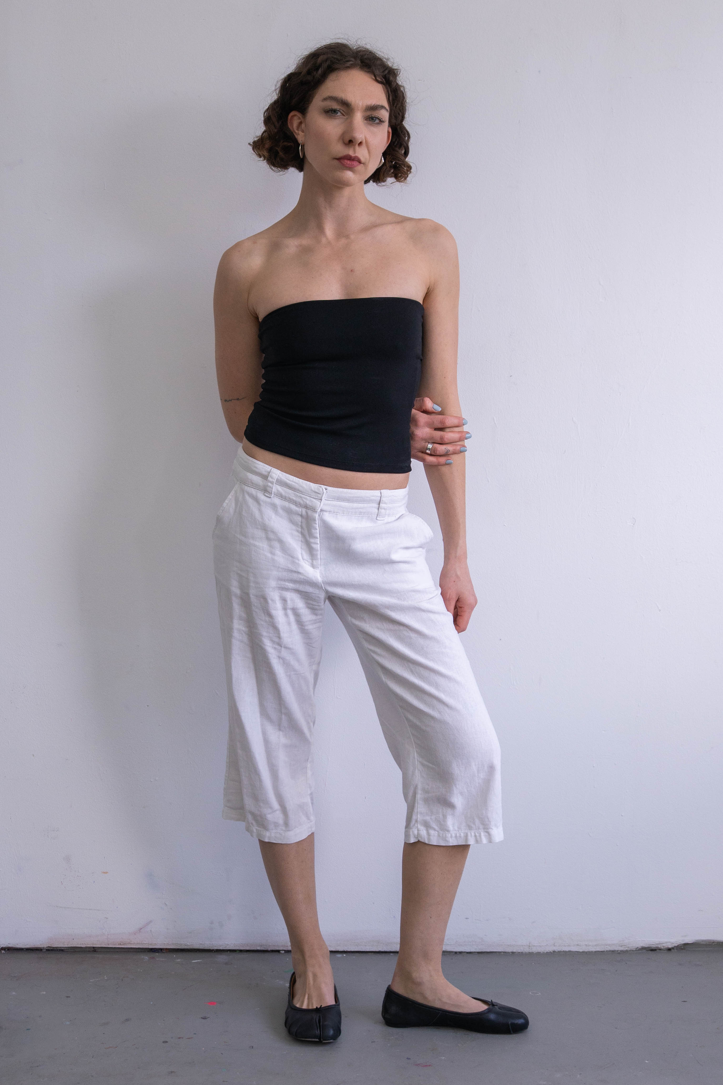 White Linen Capri - Size S