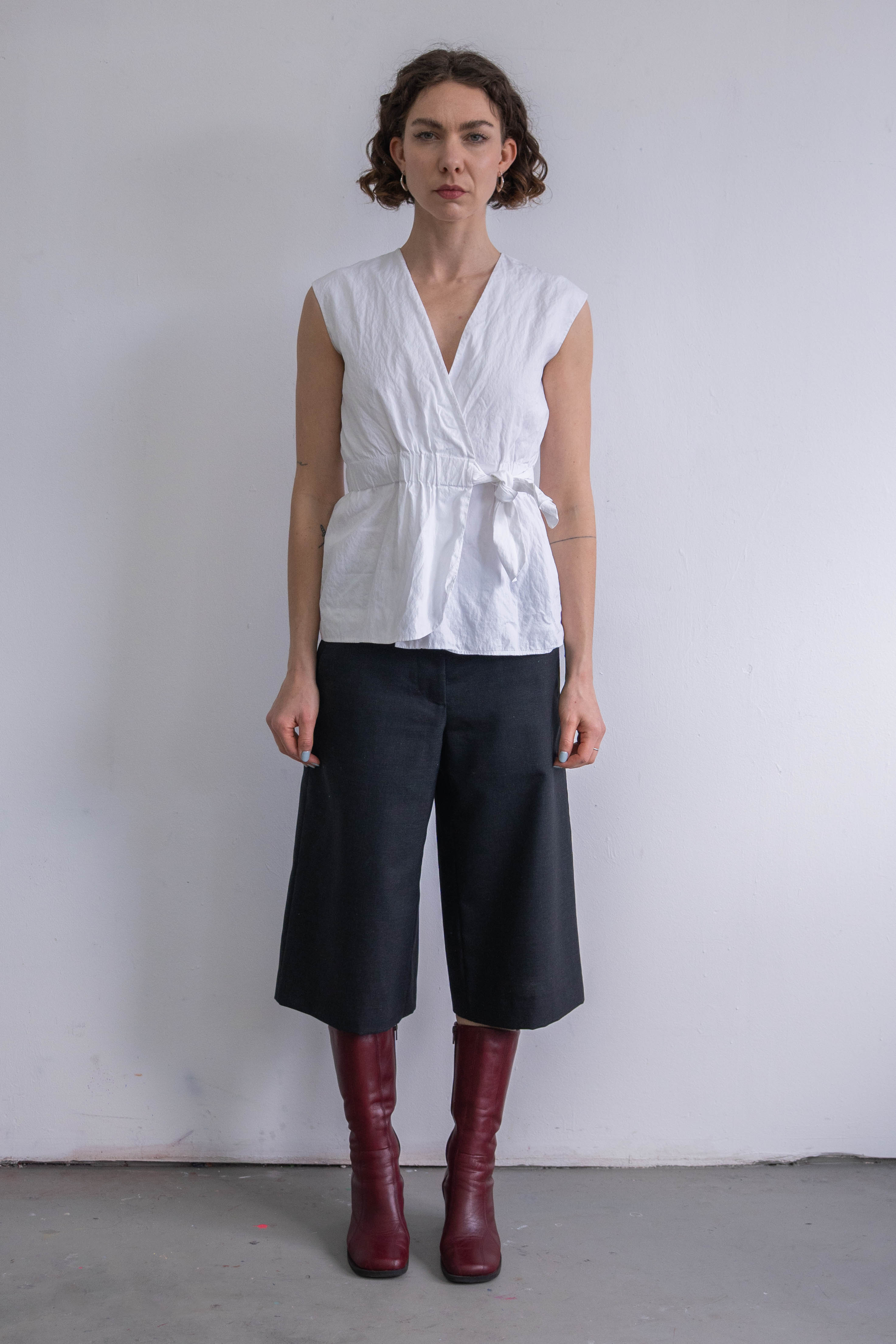 White Cotton Tie Top - Size S