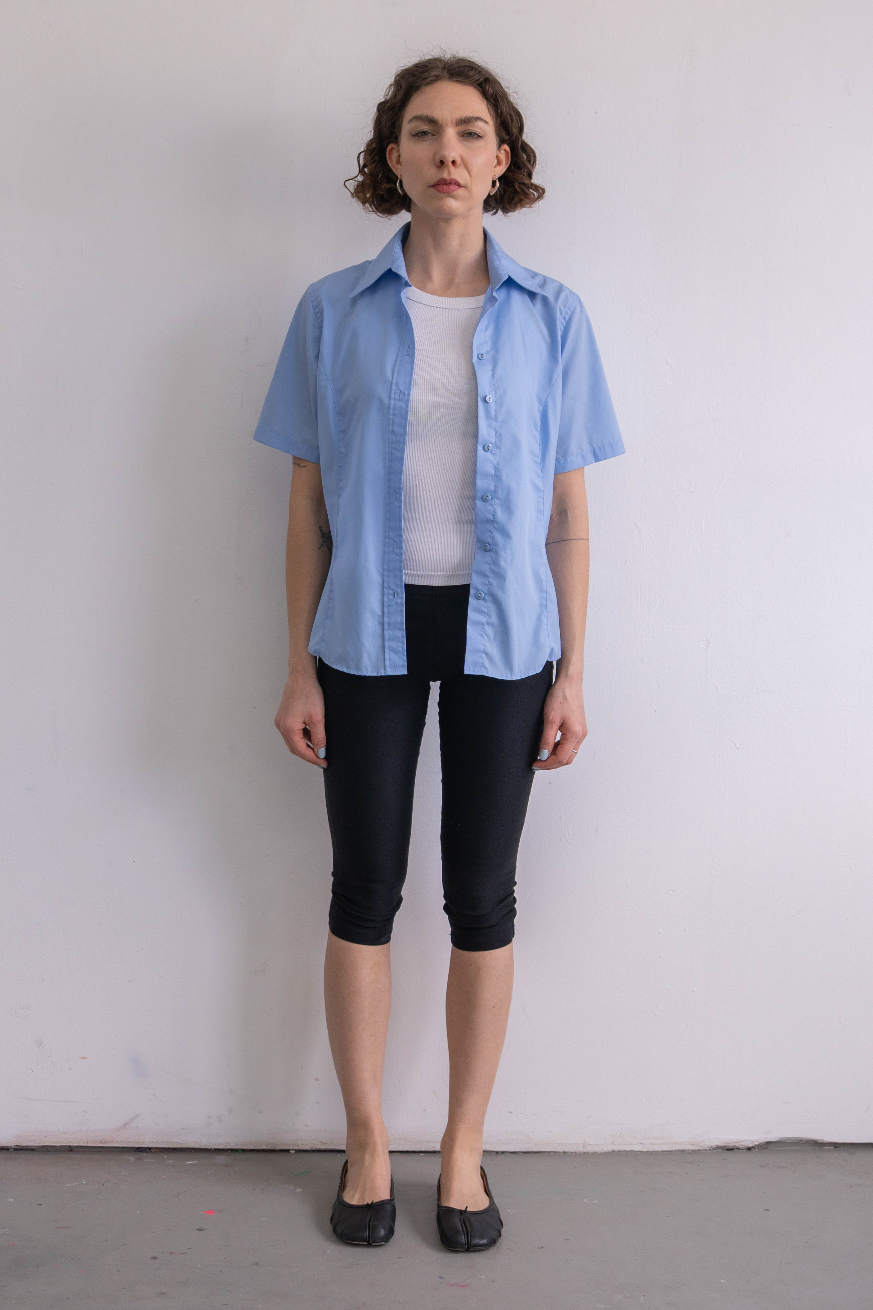 Light Blue Short Sleeve Blouse - Size L