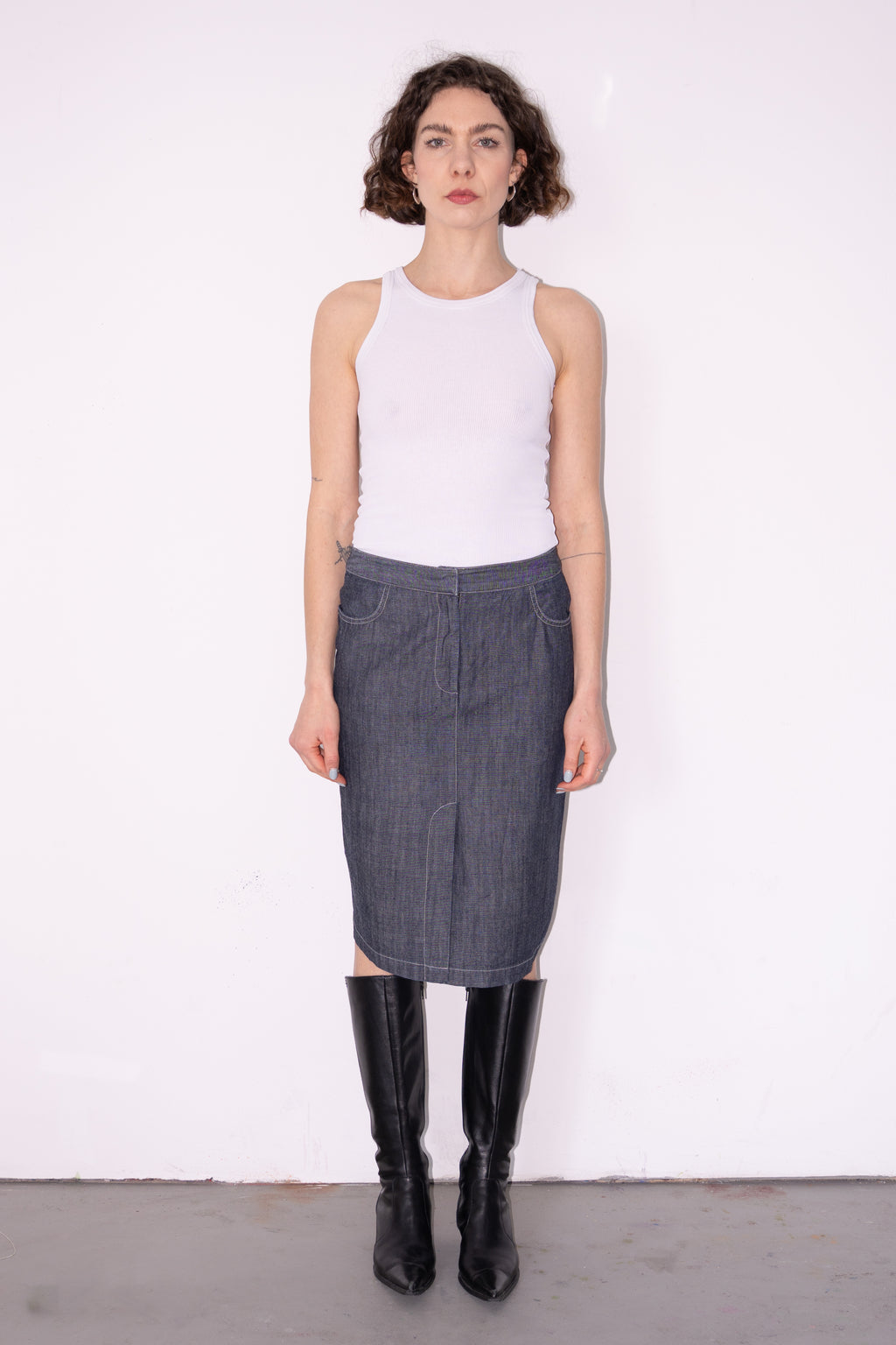 Contrast Stitch Denim Skirt - Size M