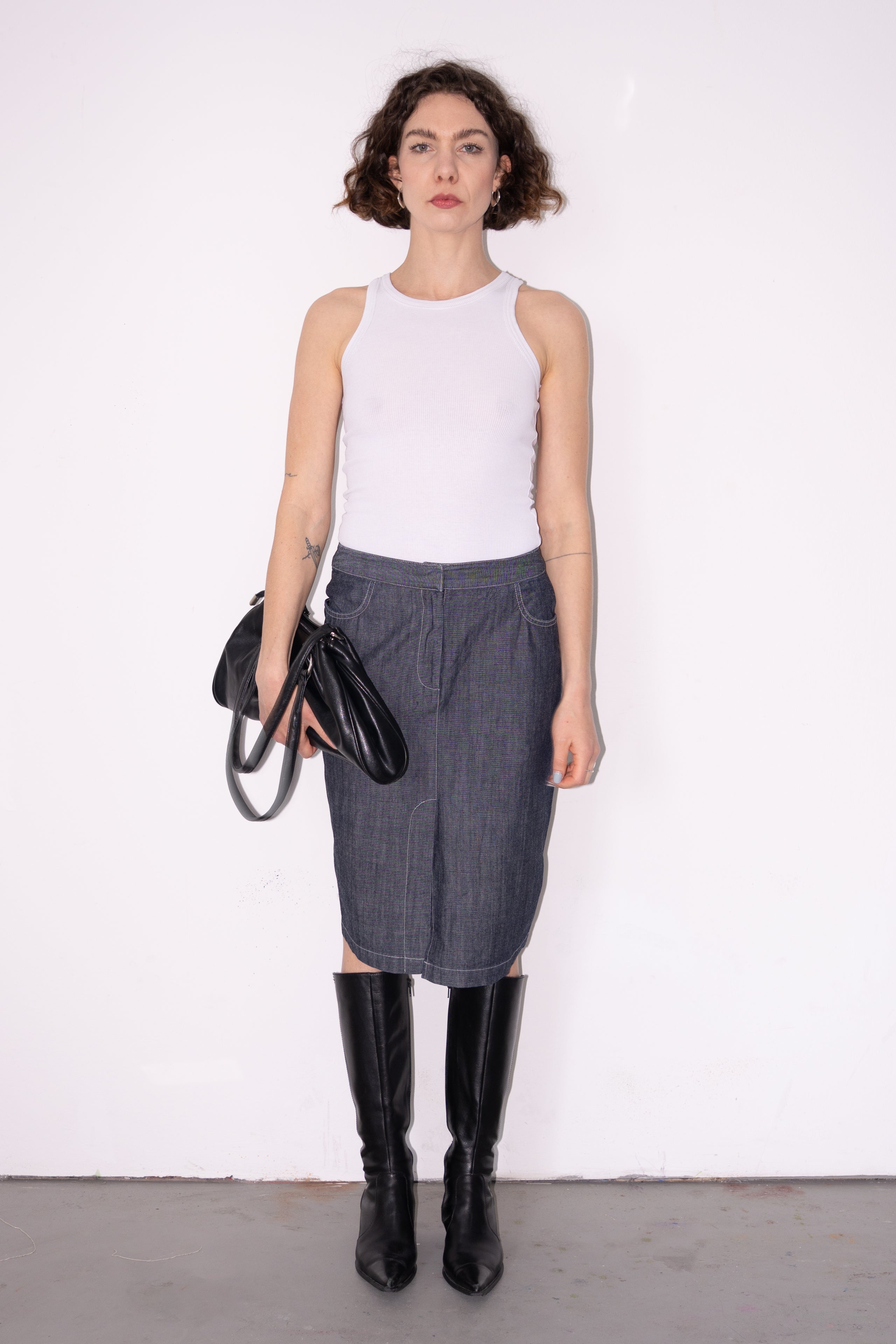 Contrast Stitch Denim Skirt - Size M