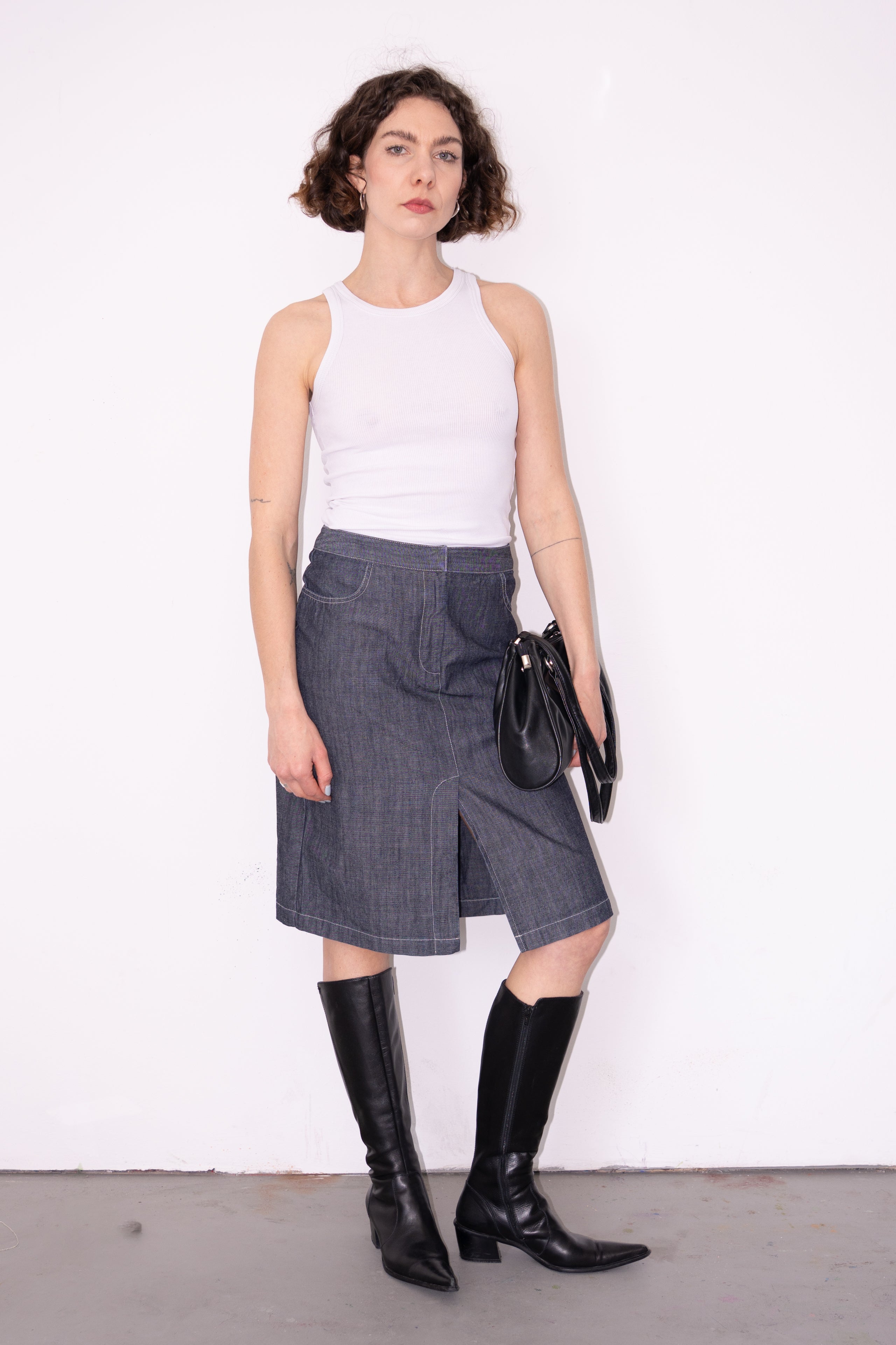 Contrast Stitch Denim Skirt - Size M