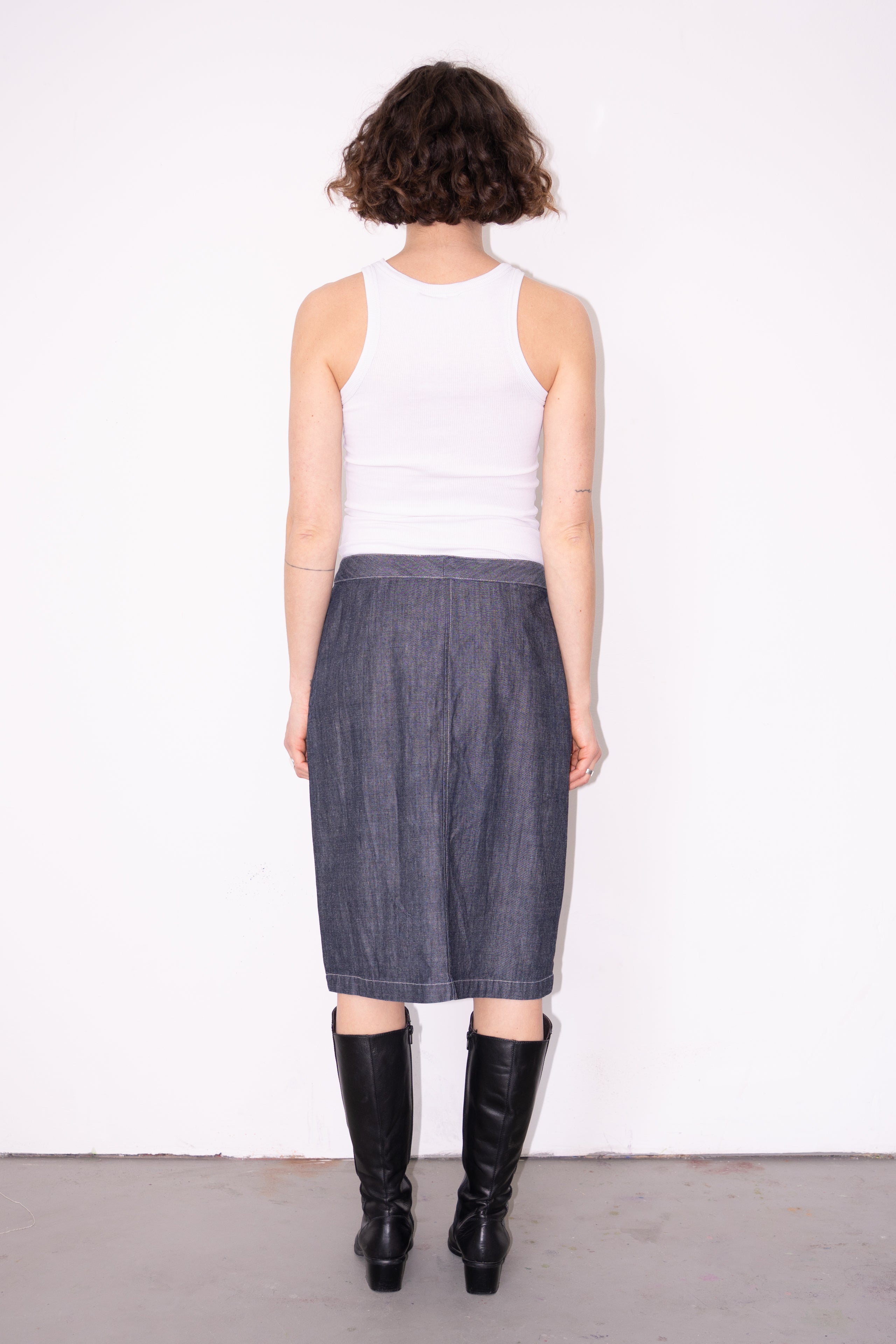 Contrast Stitch Denim Skirt - Size M