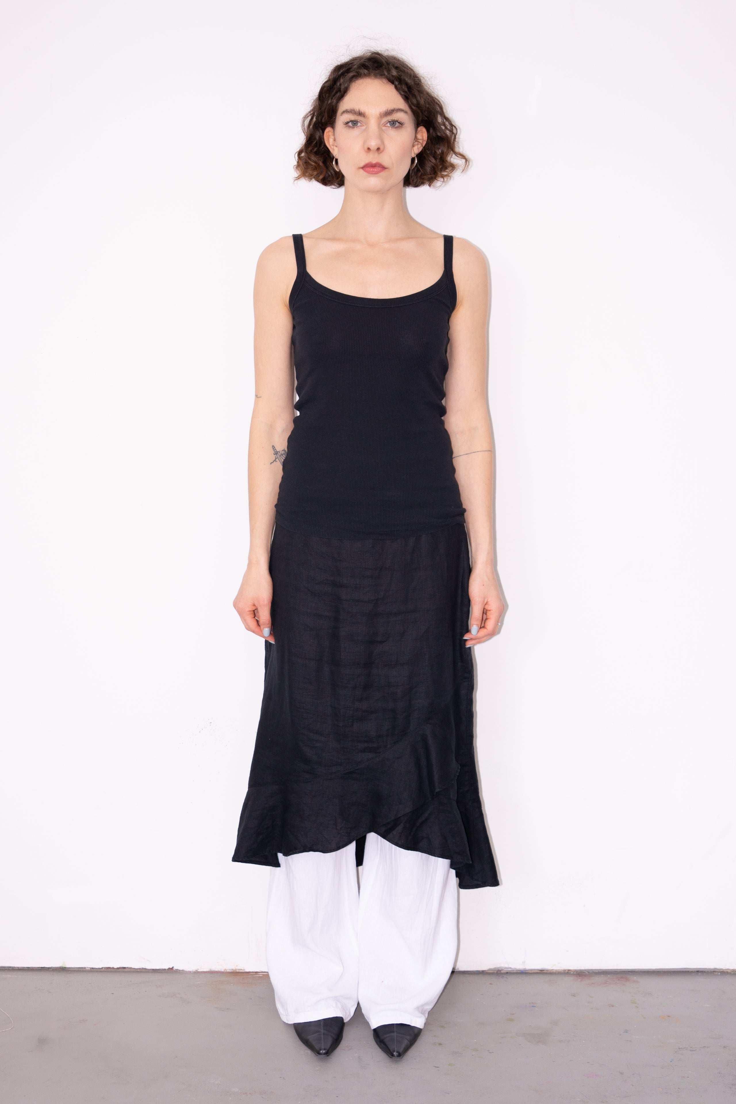 Black Long Linen Skirt - Size M/L