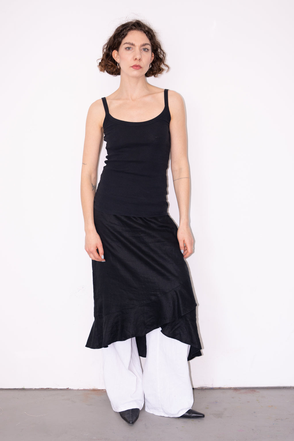 Black Long Linen Skirt - Size M/L