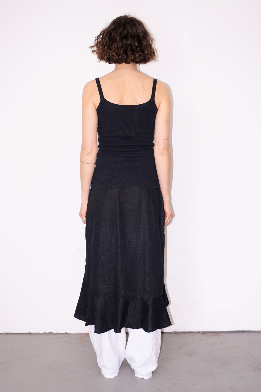 Black Long Linen Skirt - Size M/L