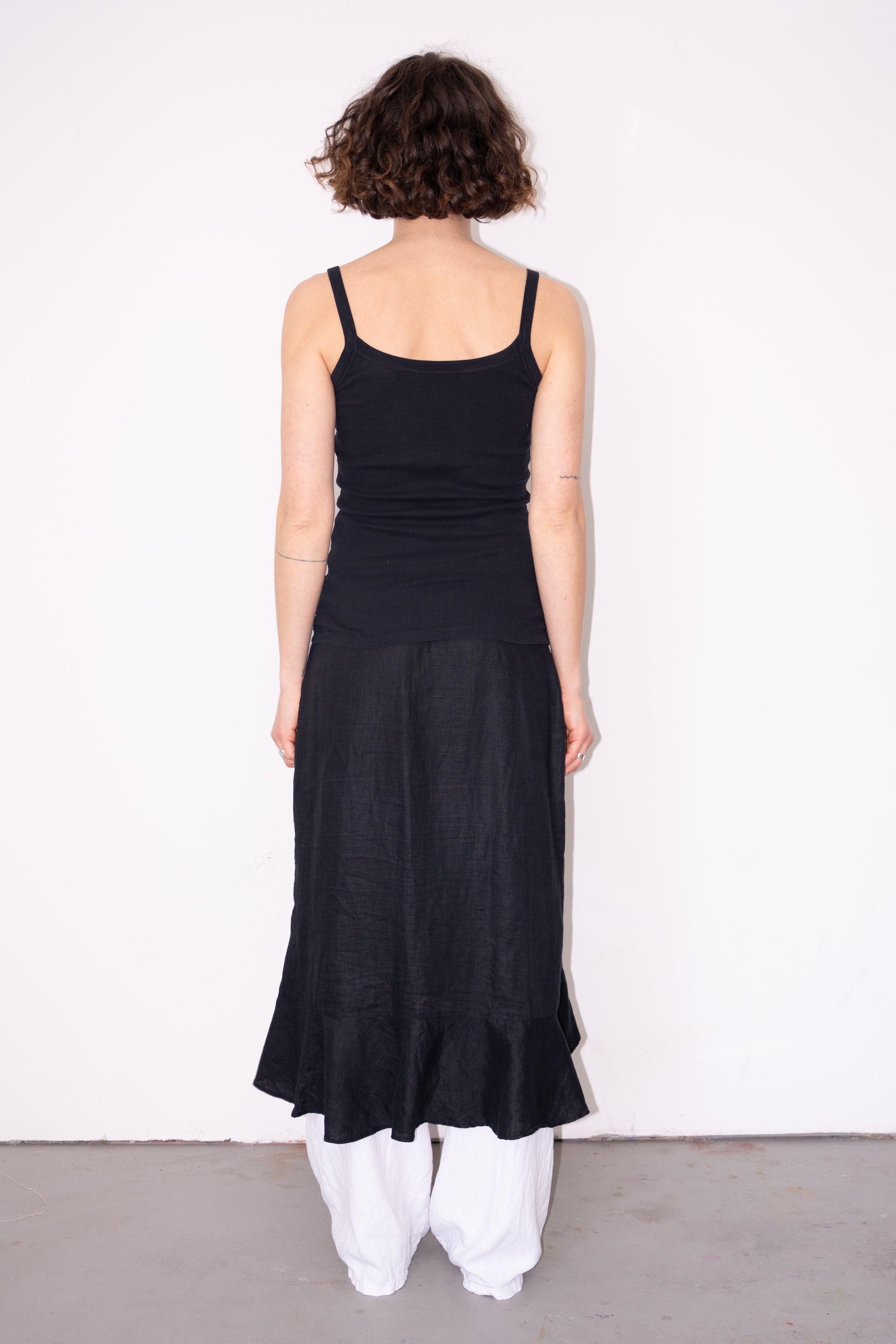 Black Long Linen Skirt - Size M/L