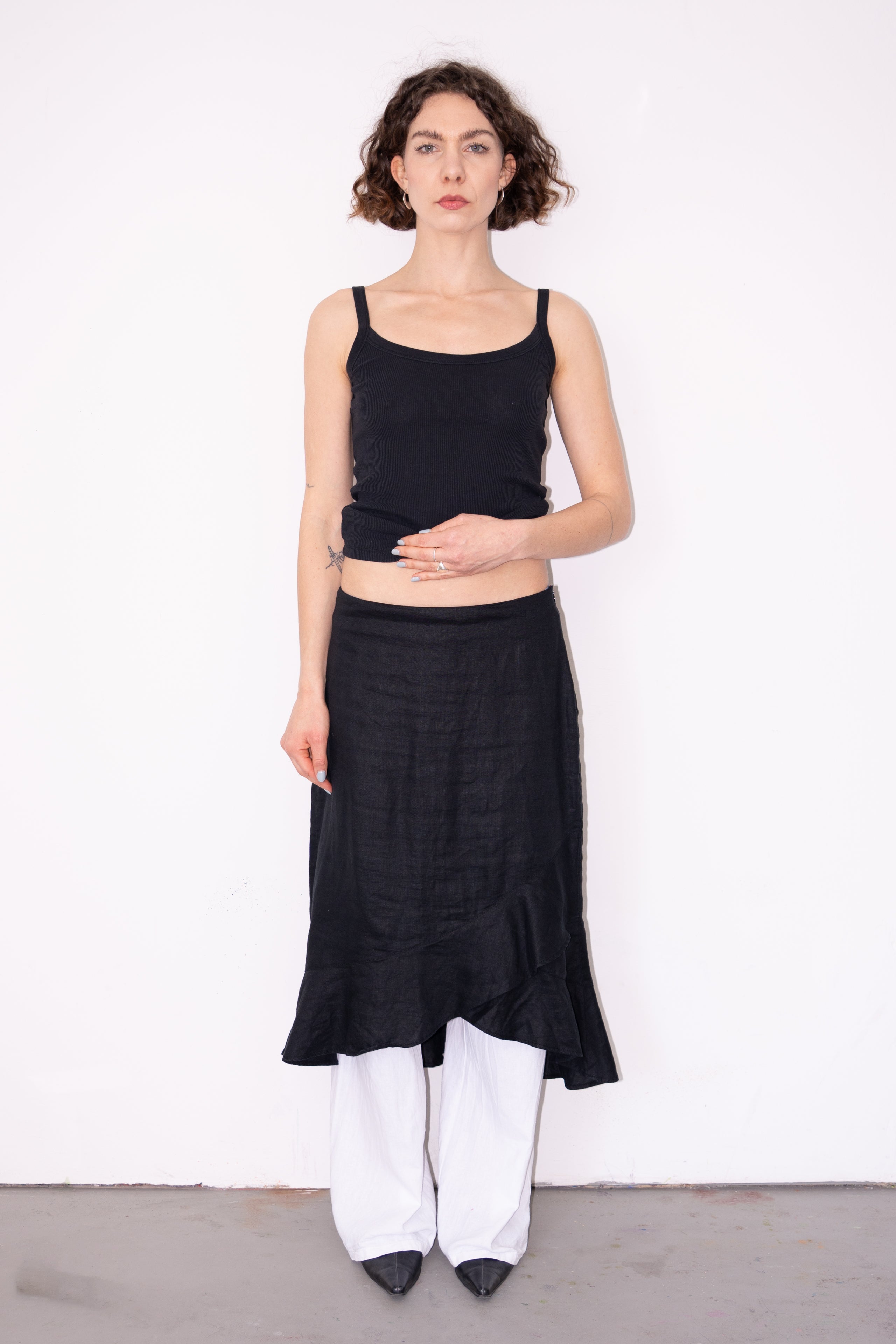 Black Long Linen Skirt - Size M/L