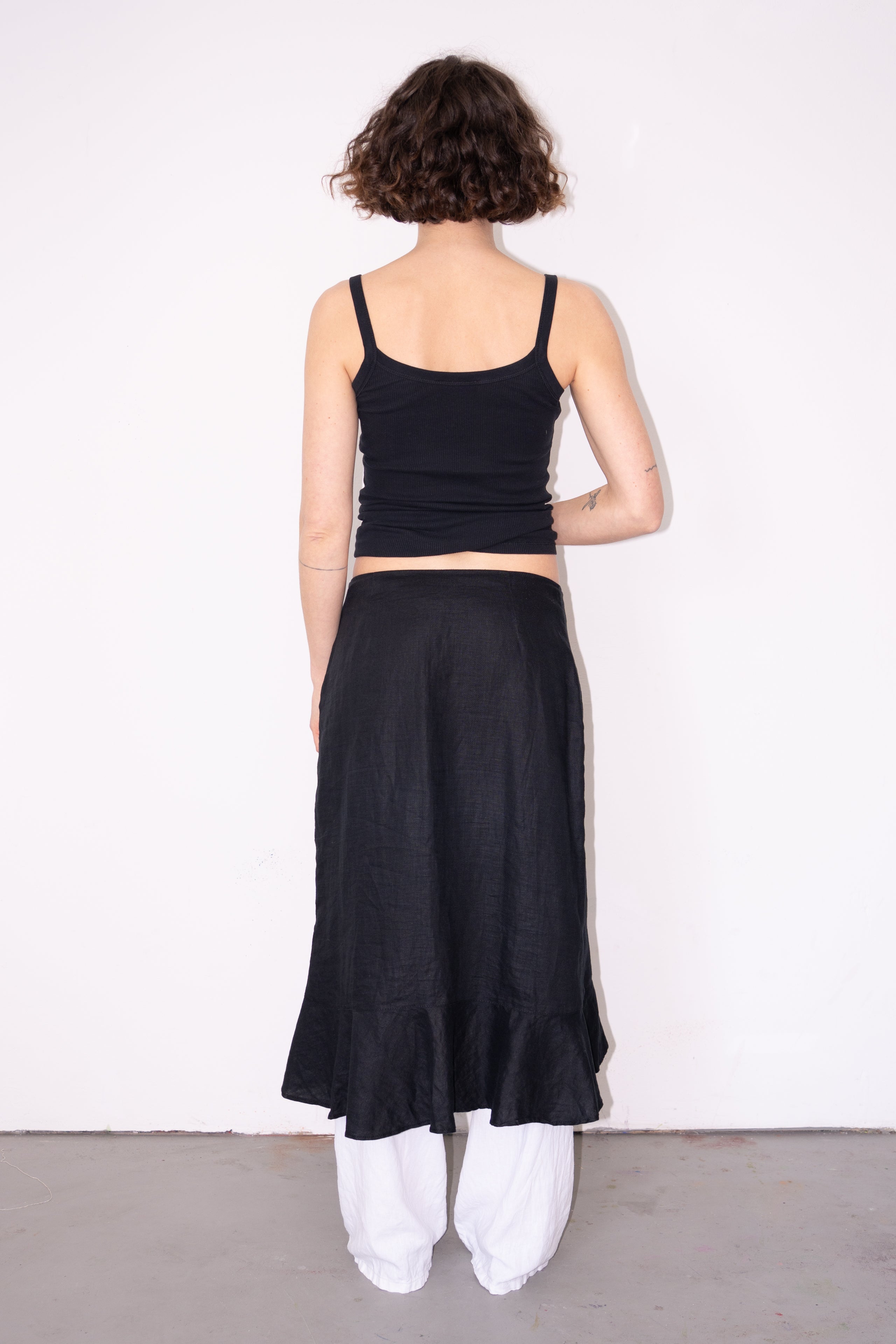 Black Long Linen Skirt - Size M/L