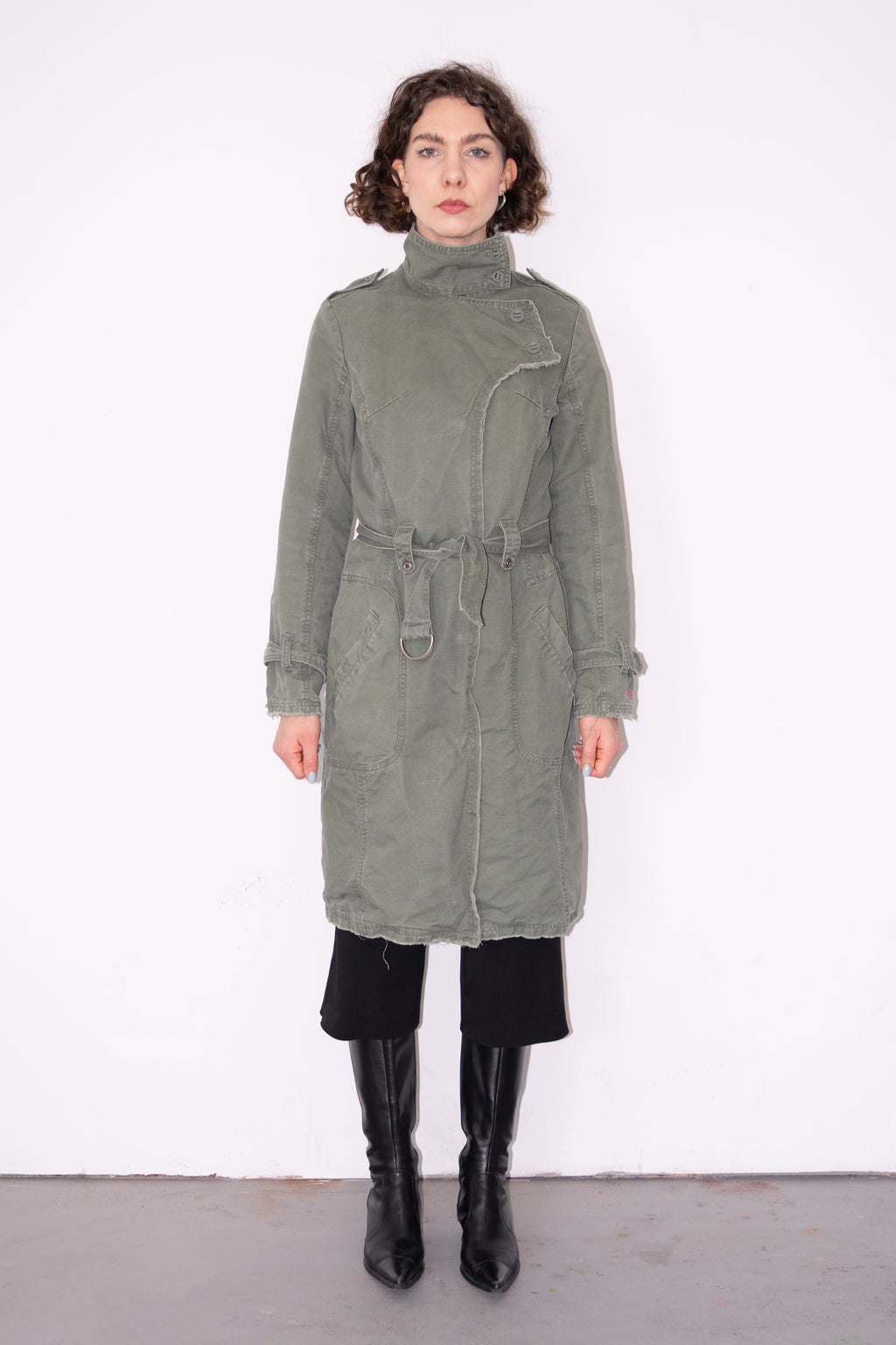 Green Cotton Long Asymmetric Jacket - Size M