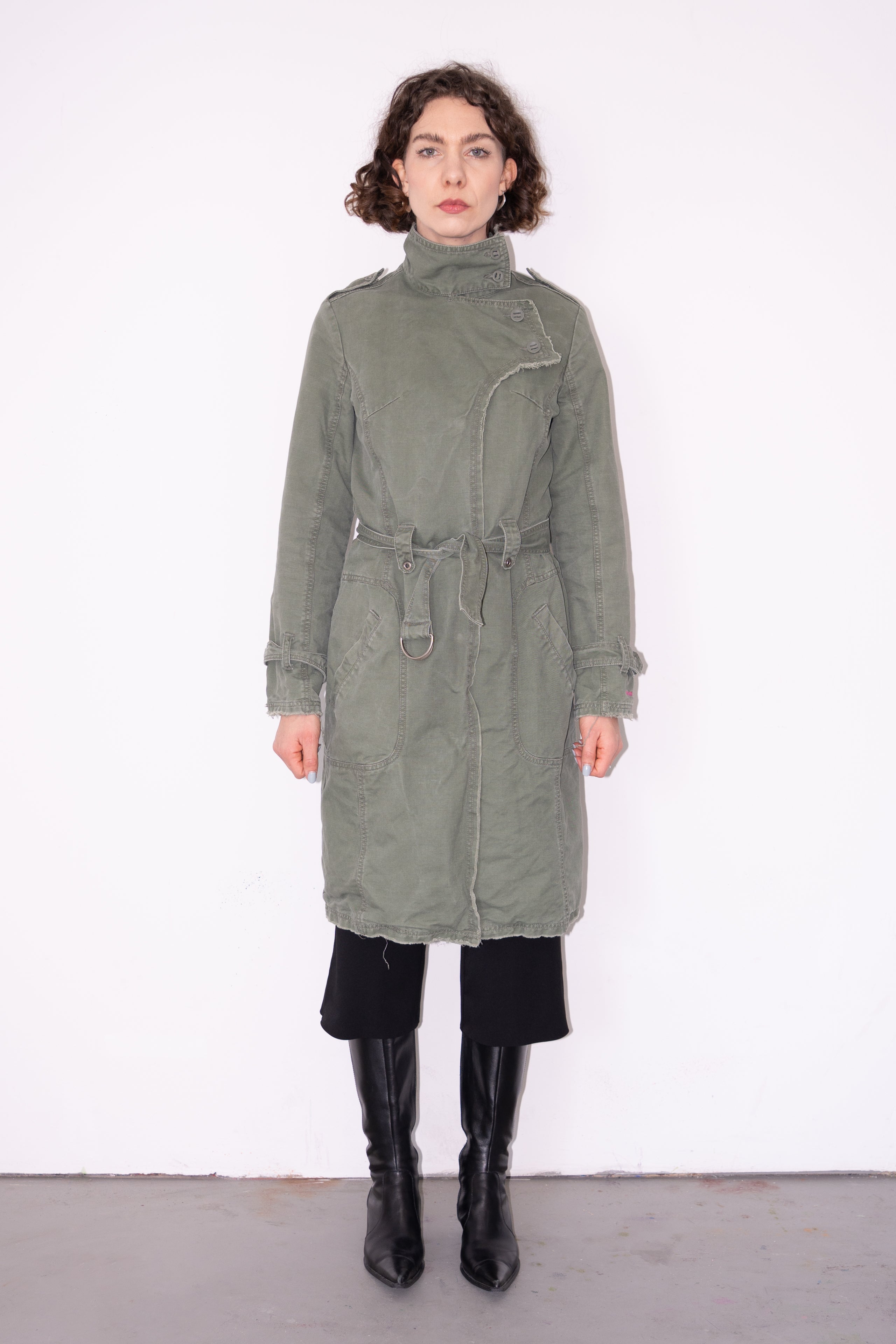 Green Cotton Long Asymmetric Jacket - Size M
