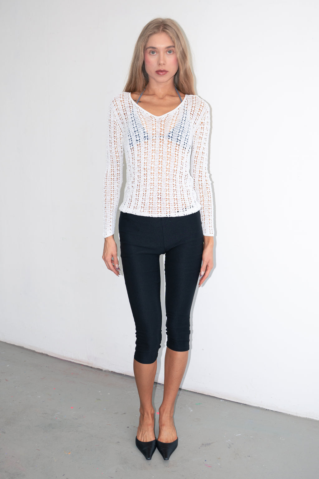 Crochet Style Top 3/4 Sleeve - Size XS
