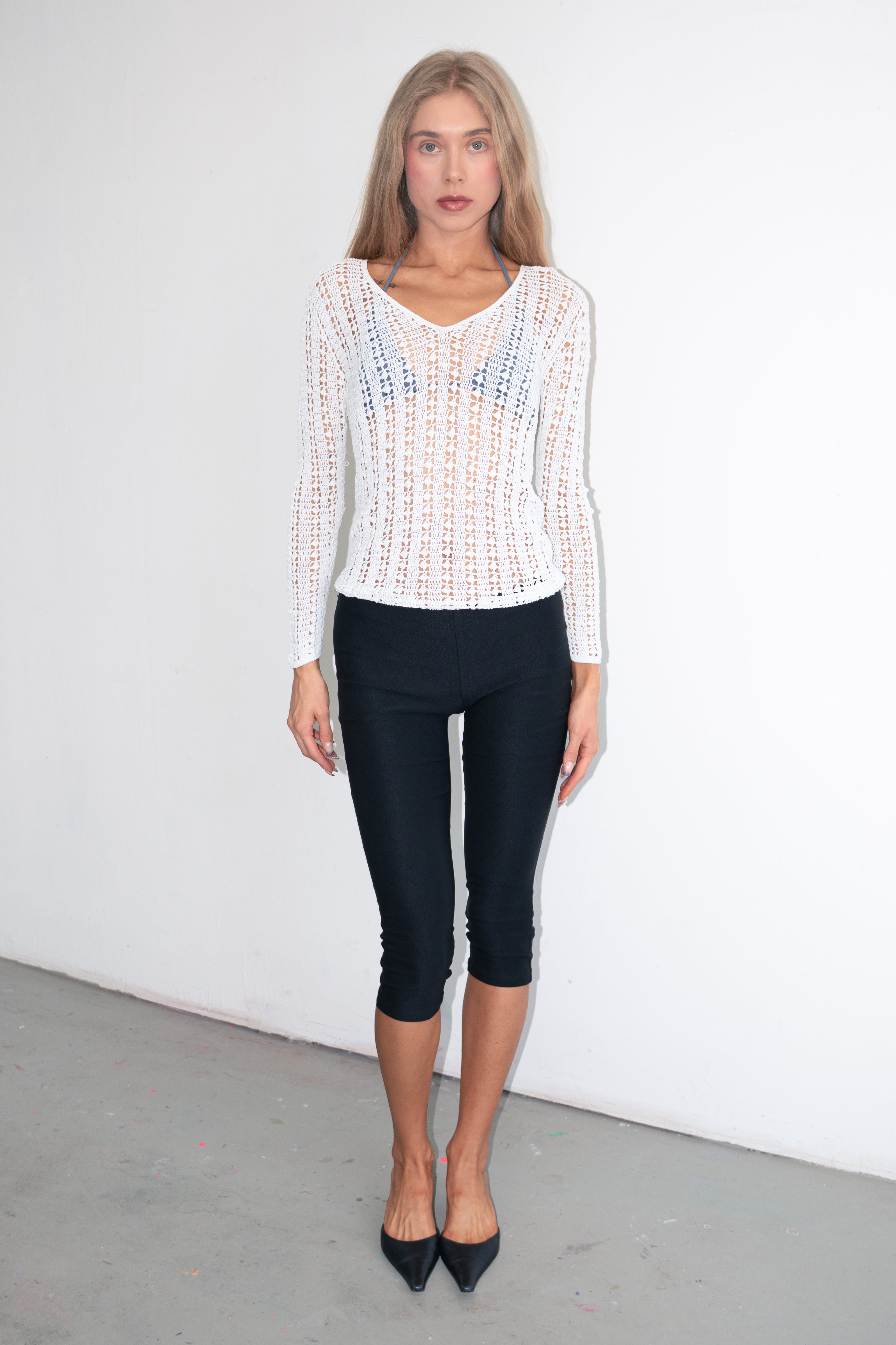 Crochet Style Top 3/4 Sleeve - Size XS