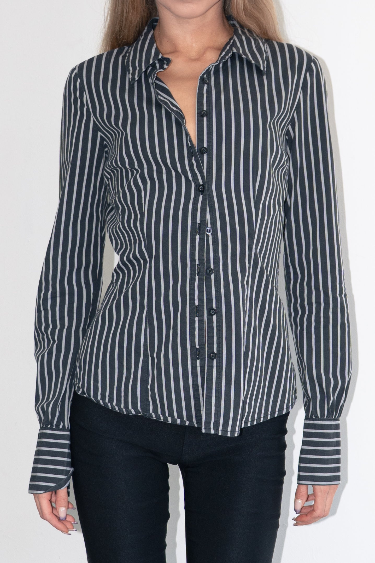 Striped Blouse Tailored Grey Black - Size S