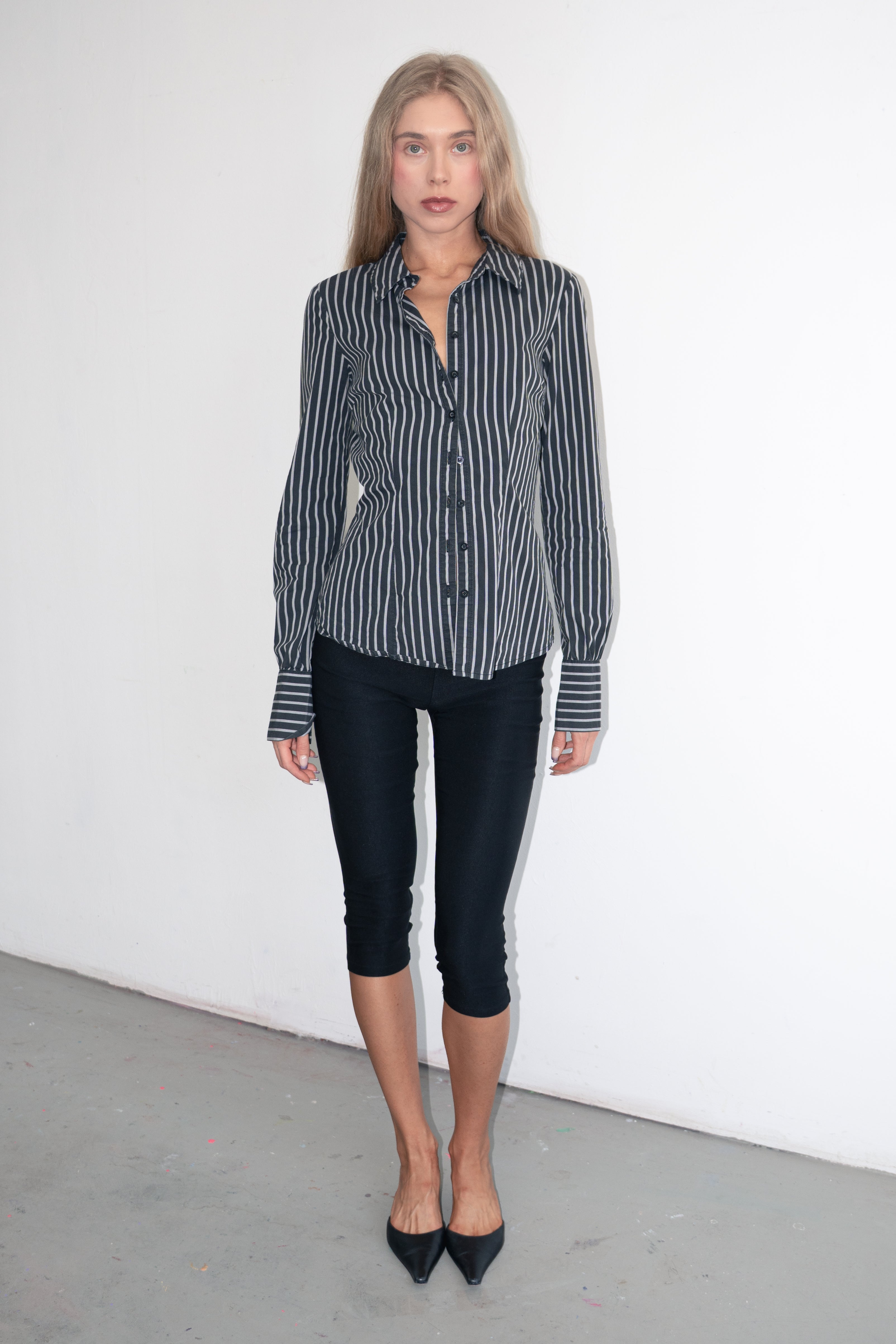 Striped Blouse Tailored Grey Black - Size S