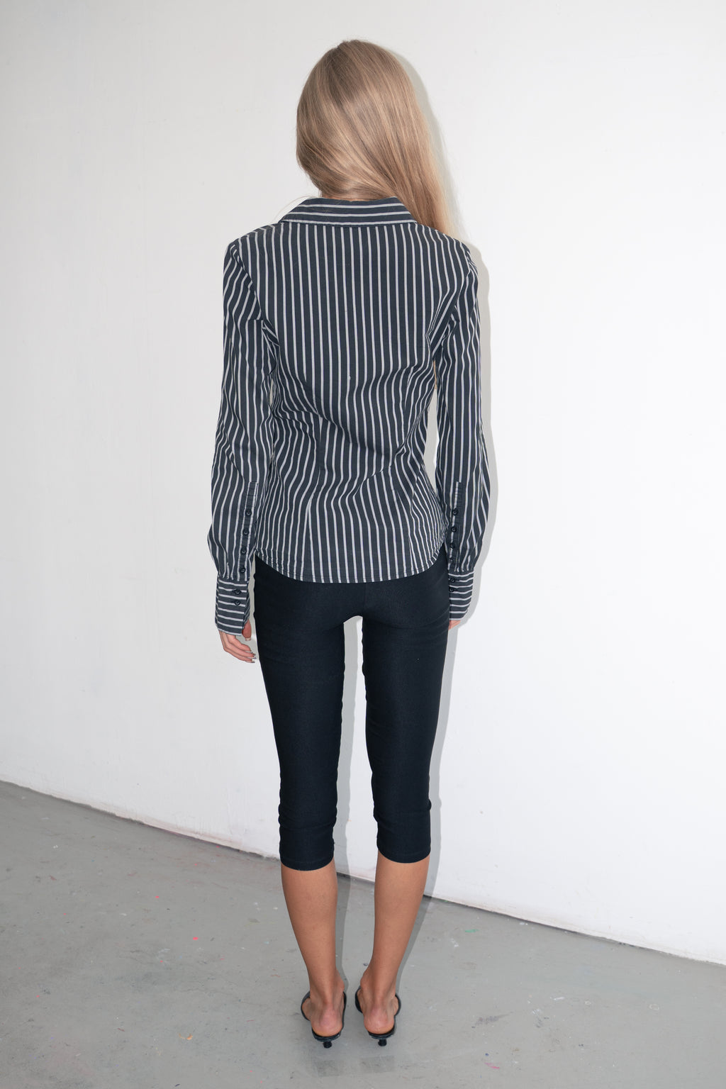 Striped Blouse Tailored Grey Black - Size S