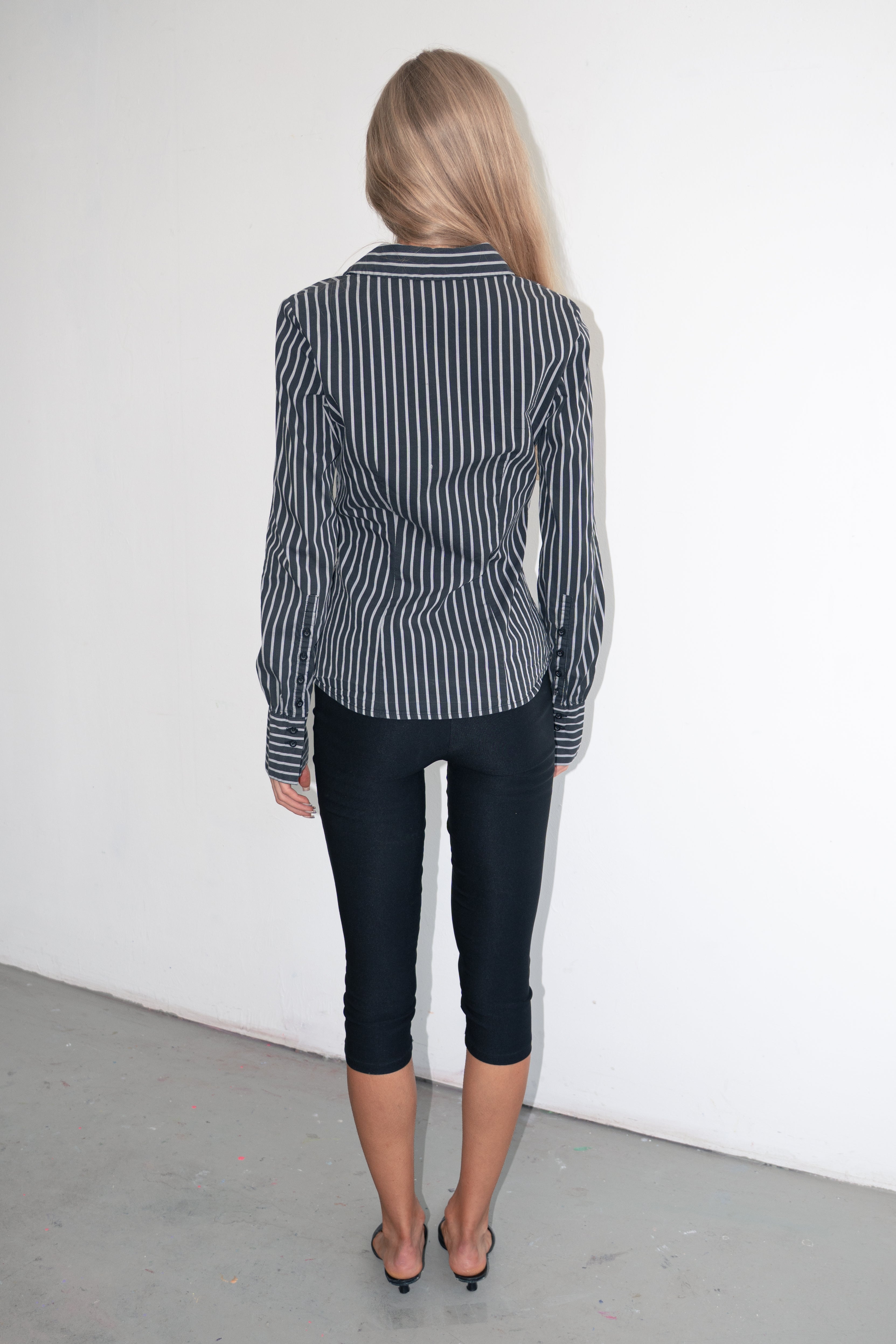 Striped Blouse Tailored Grey Black - Size S