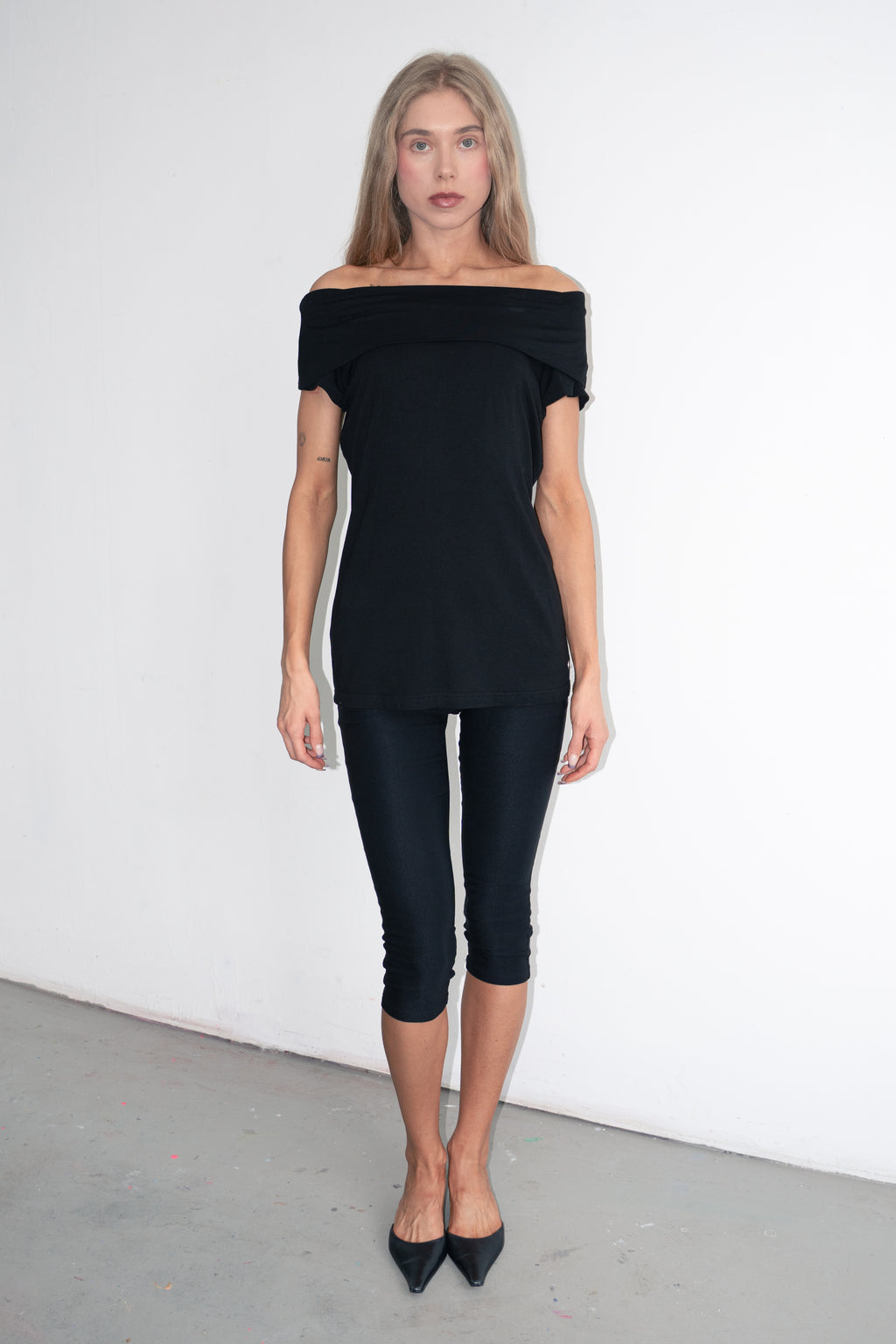 Black Off The Shoulder Top Short Sleeve - Size L