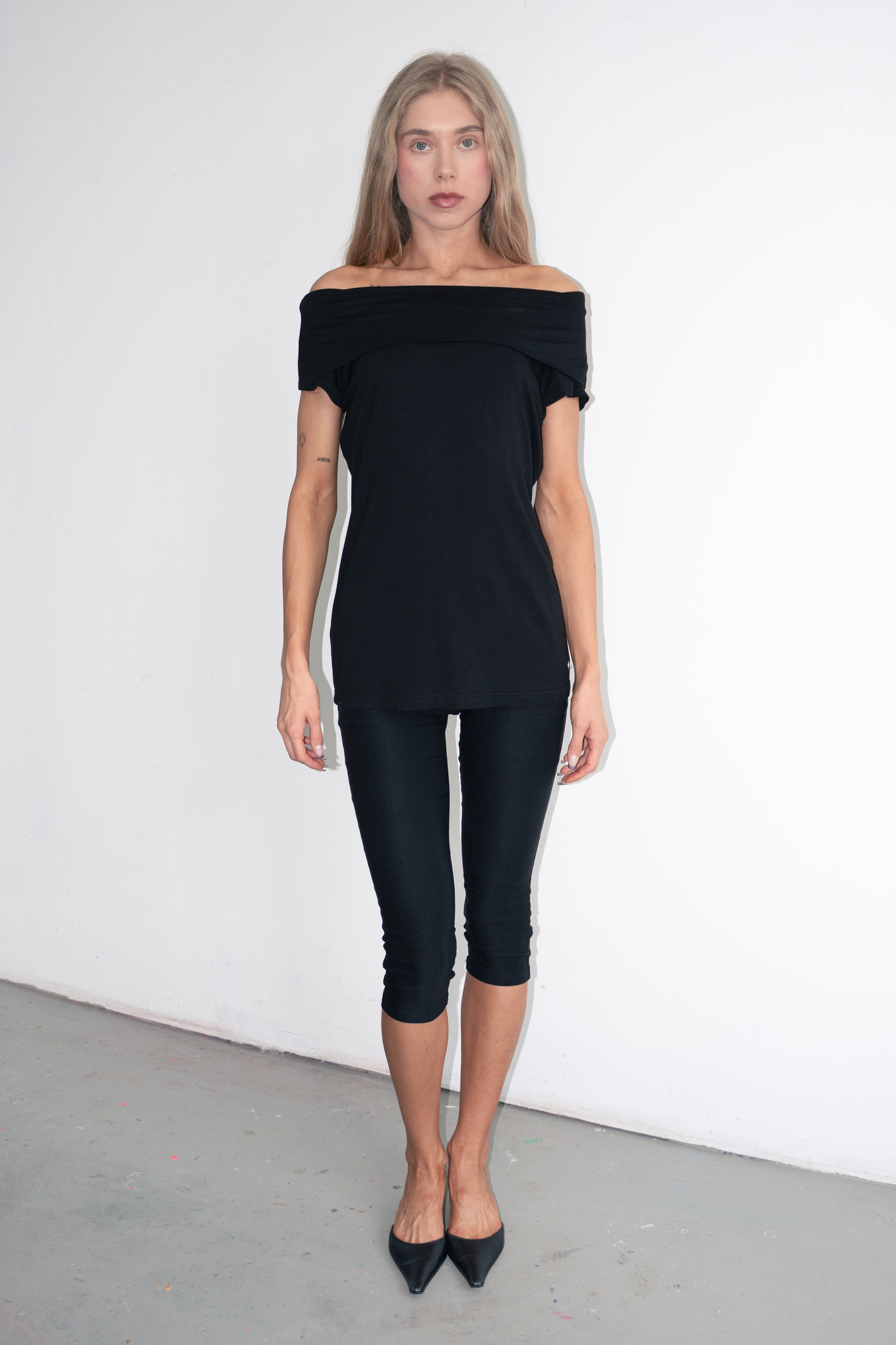 Black Off The Shoulder Top Short Sleeve - Size L