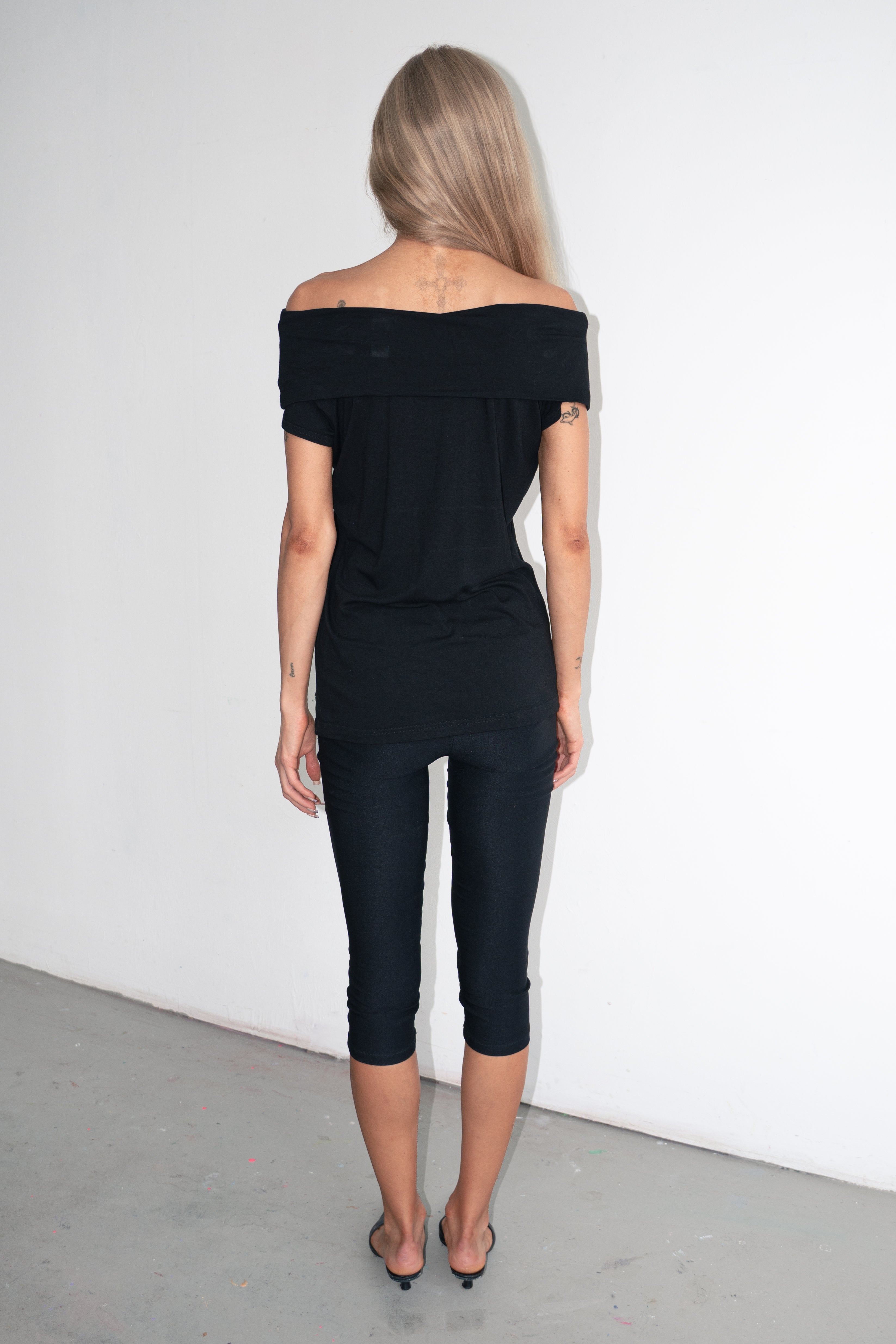 Black Off The Shoulder Top Short Sleeve - Size L