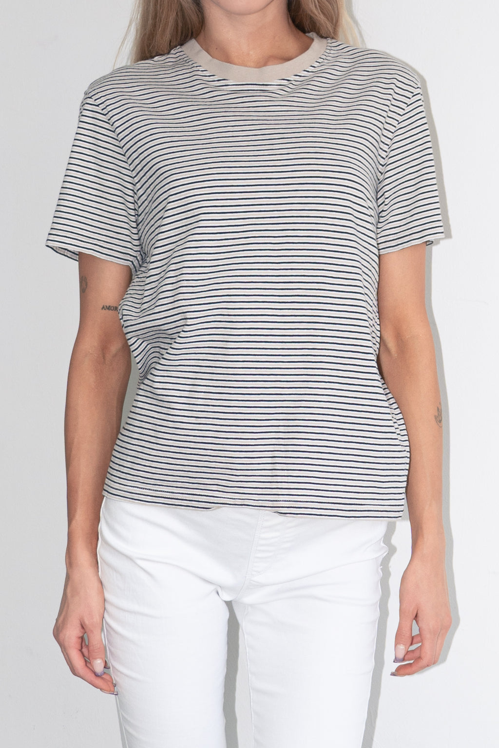 Striped T-Shirt Beige Black White - M/L