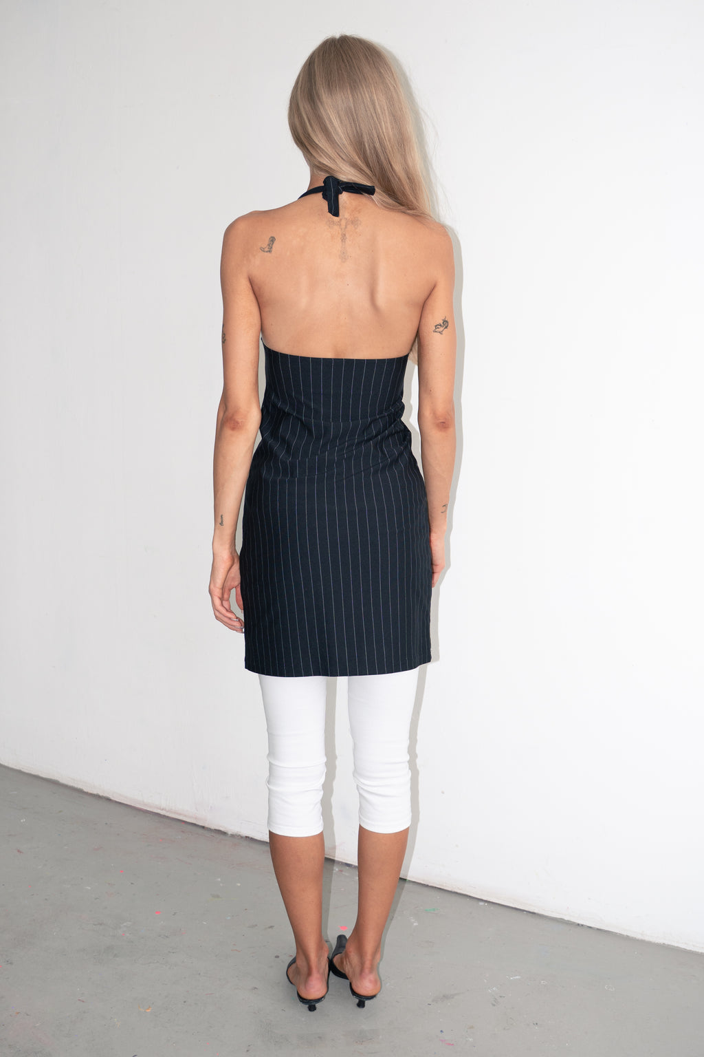 Black Halter Dress Pinstripe - Size M