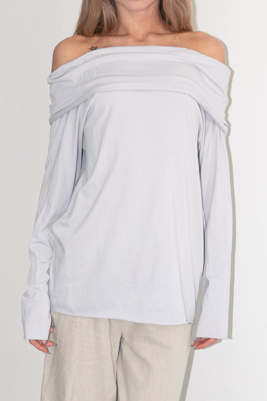Grey/Blue Off The Shoulder Top - Size L