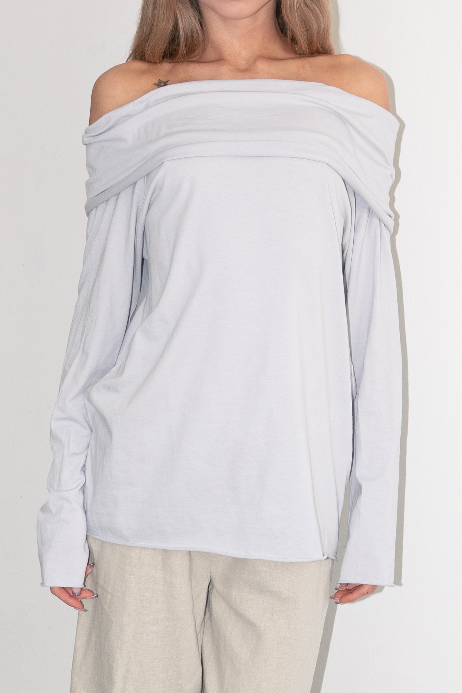 Grey/Blue Off The Shoulder Top - Size L