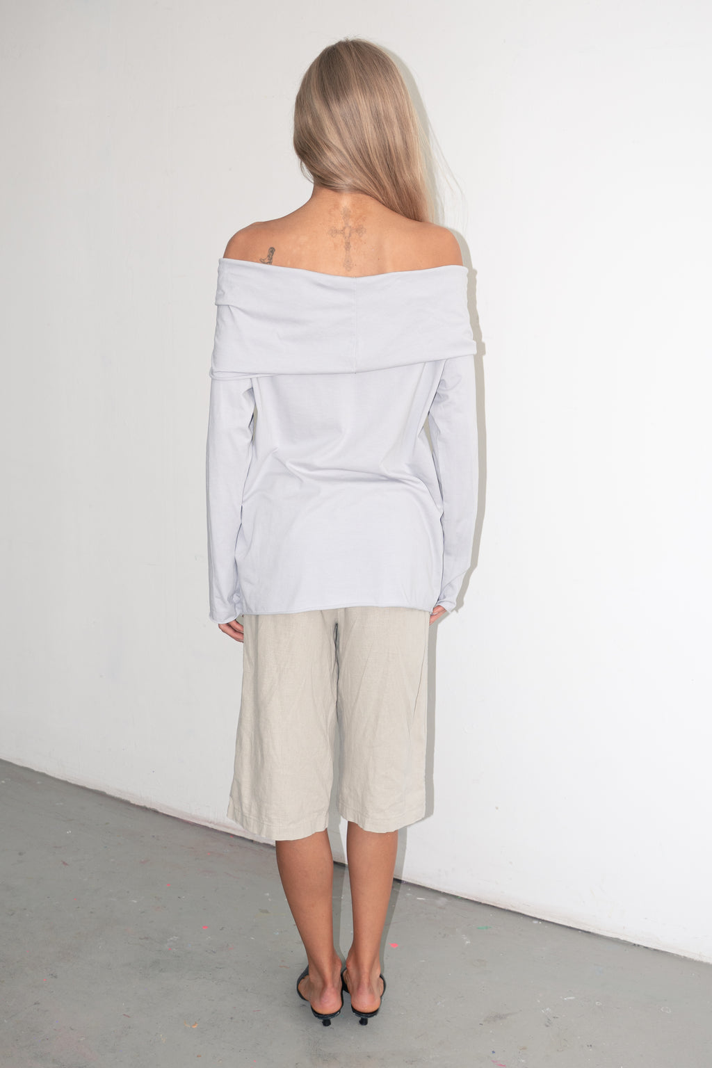 Grey/Blue Off The Shoulder Top - Size L