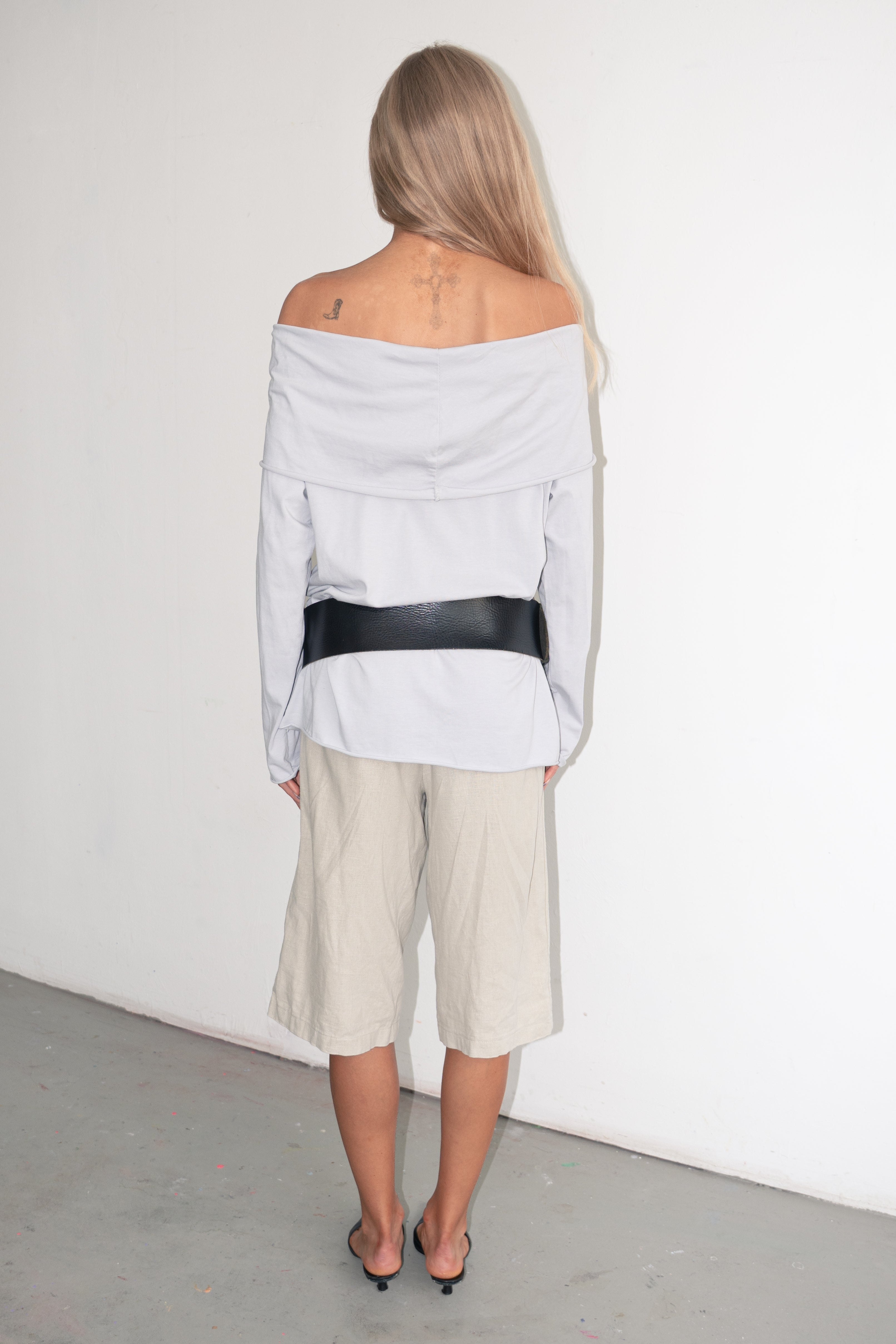 Grey/Blue Off The Shoulder Top - Size L