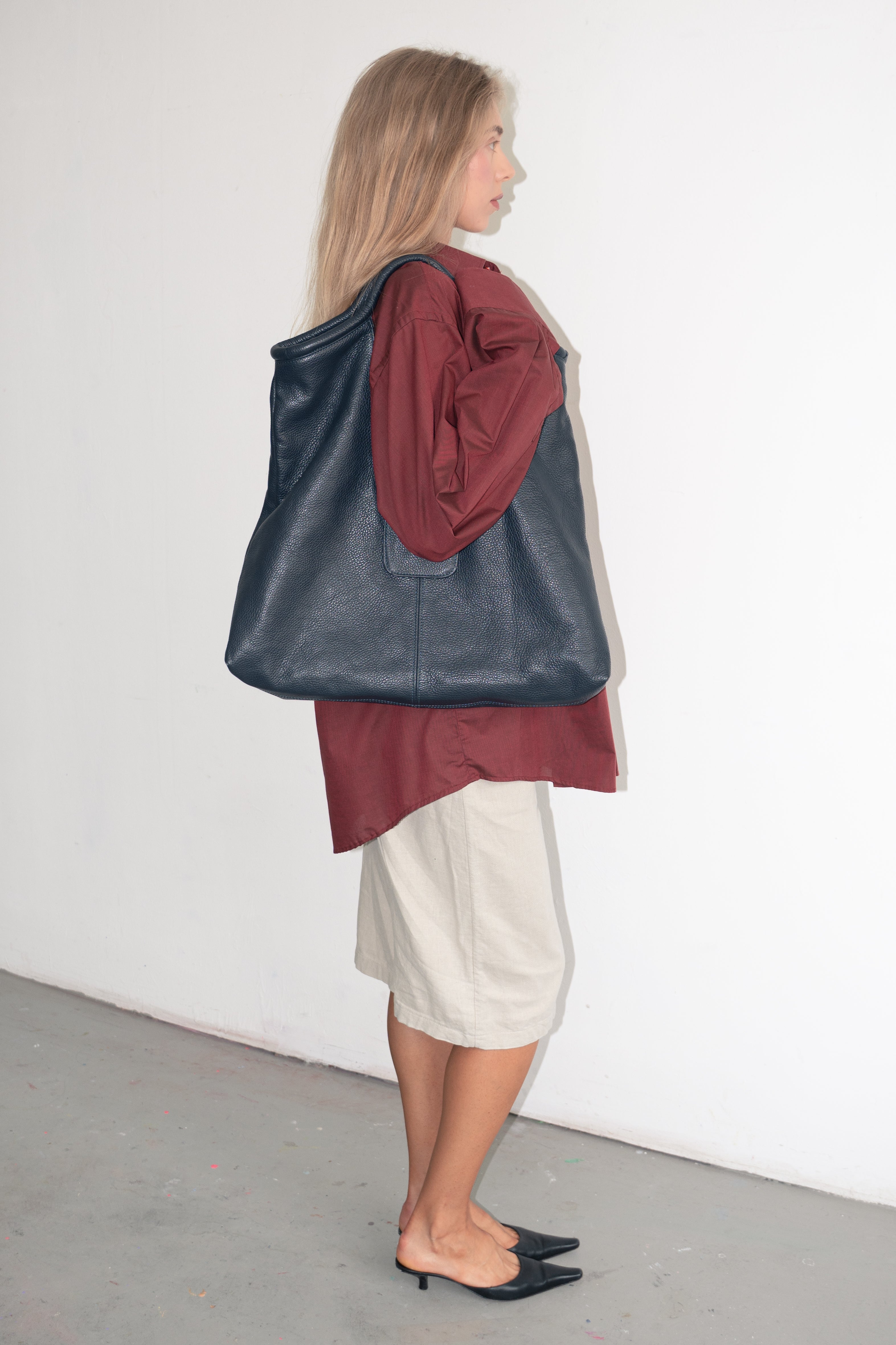 Dark Blue Leather Bag