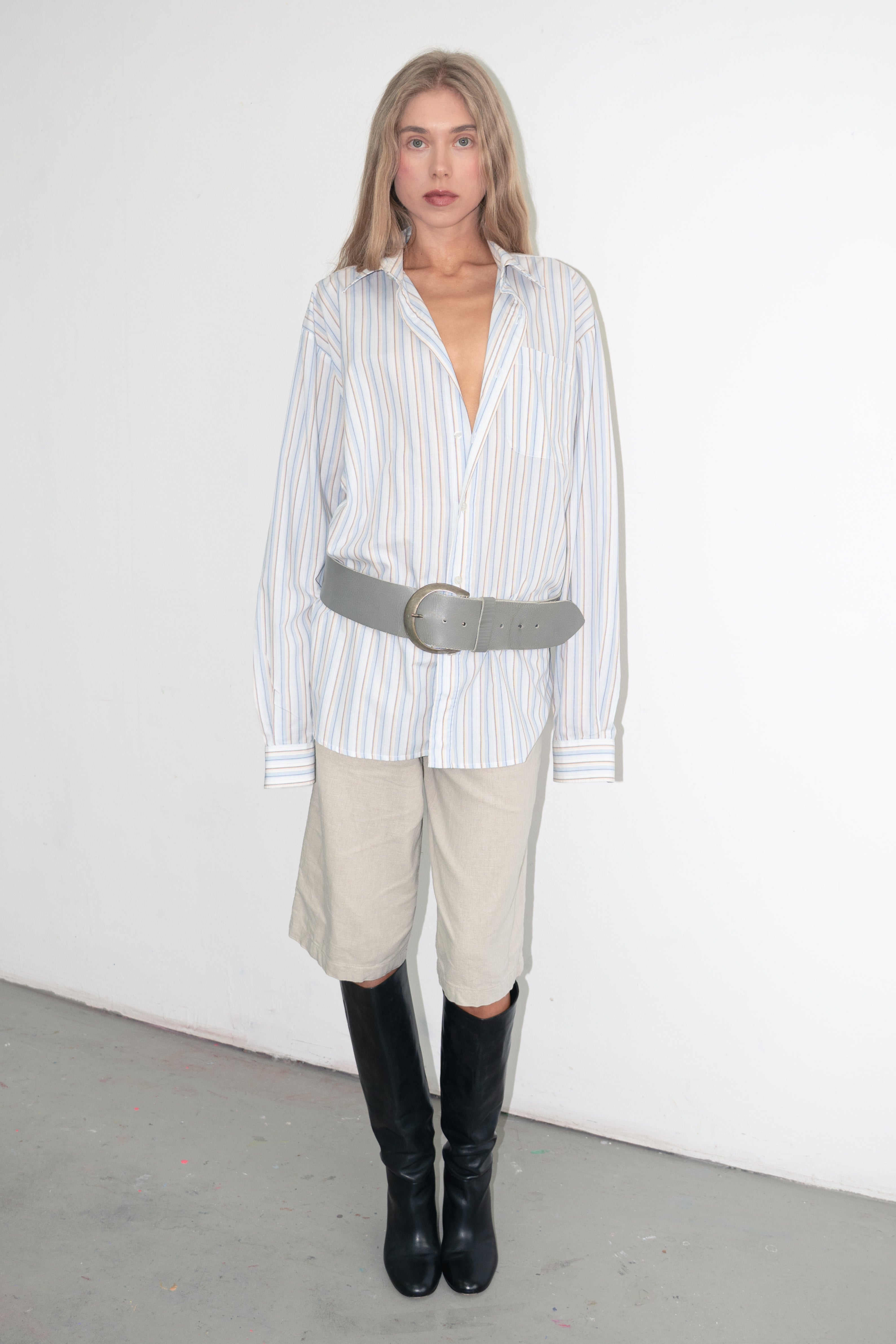 Oversized Men's Shirt Stripe Beige - Size XXL