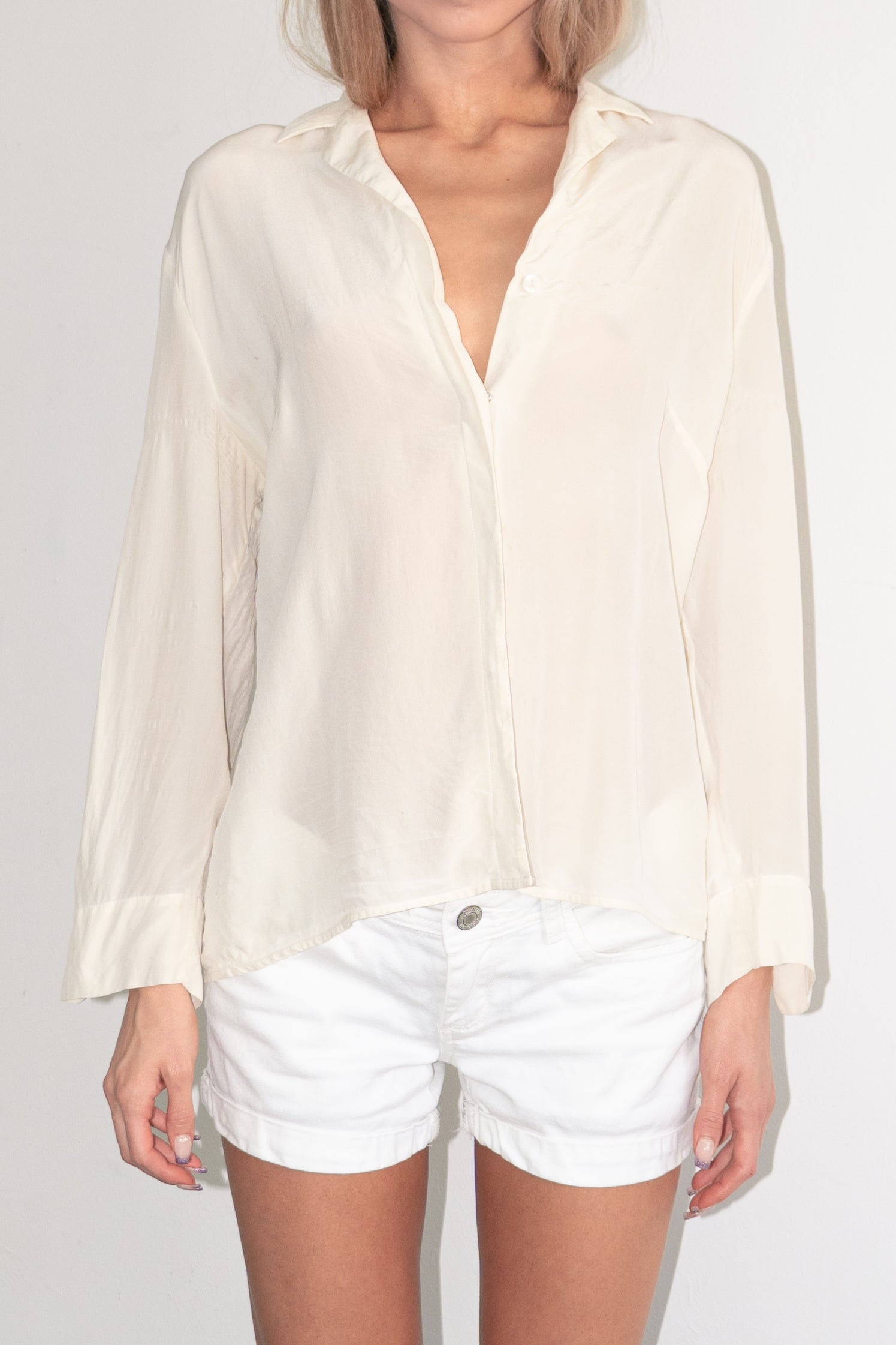 Pastel Yellow Blouse Silk - Size L