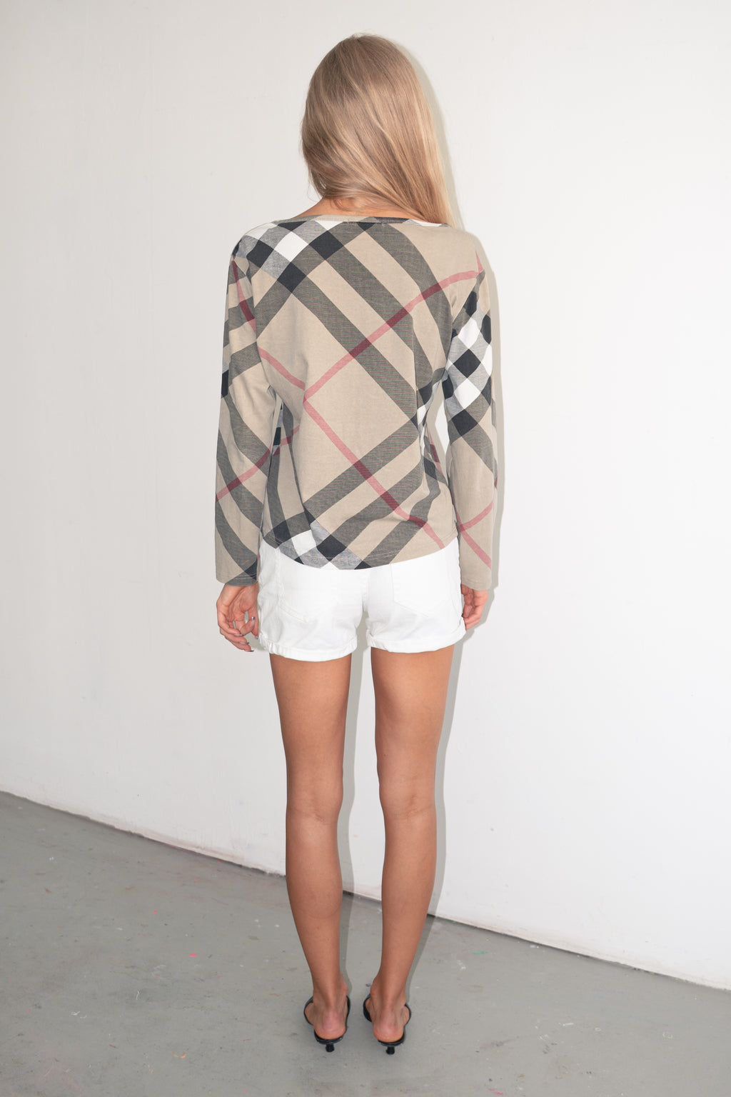 Top 3/4 Sleeve Beige Plaid - Size XL