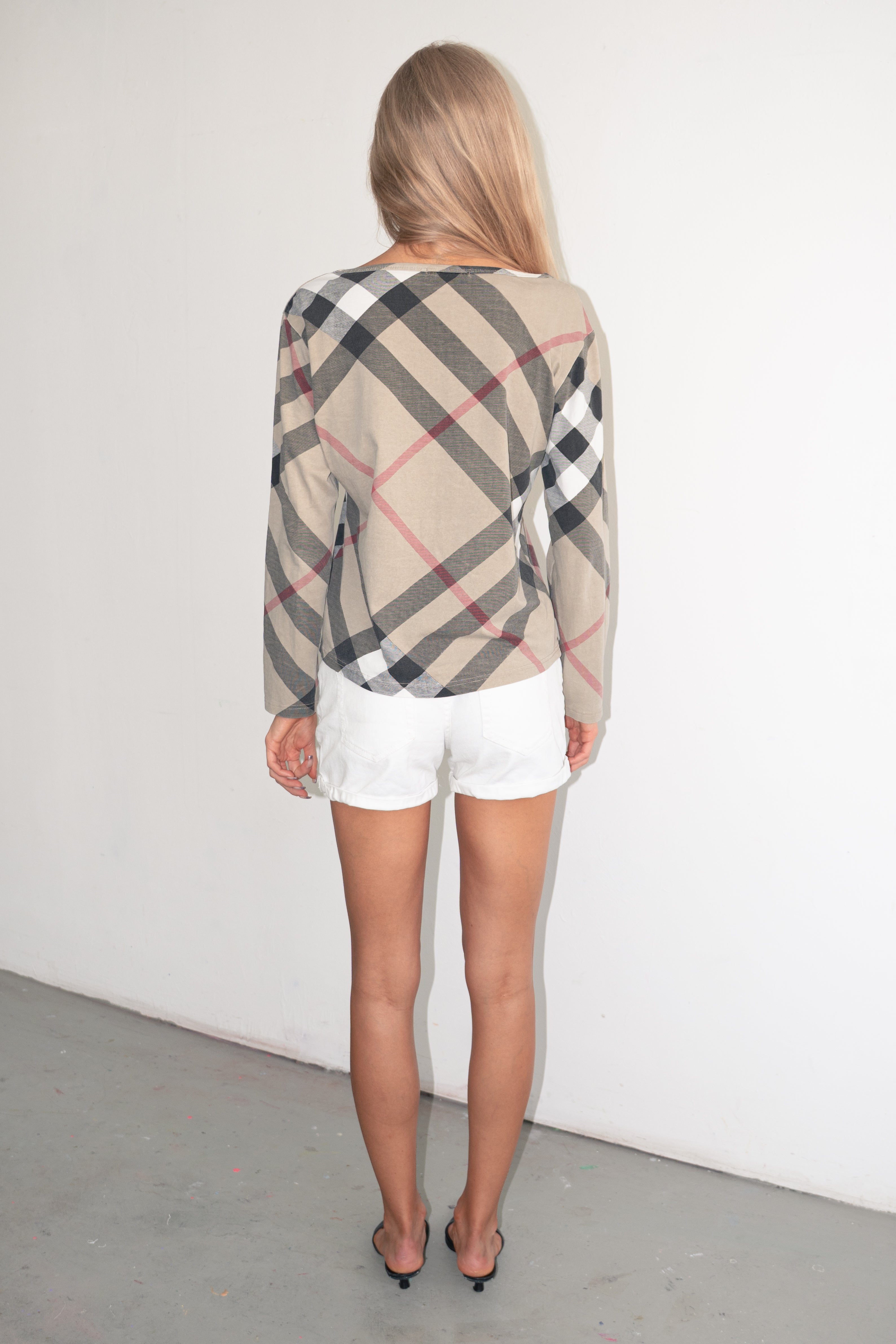 Top 3/4 Sleeve Beige Plaid - Size XL