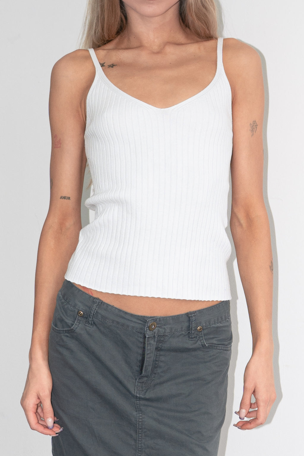 White Top Ribbed Texture - Size S