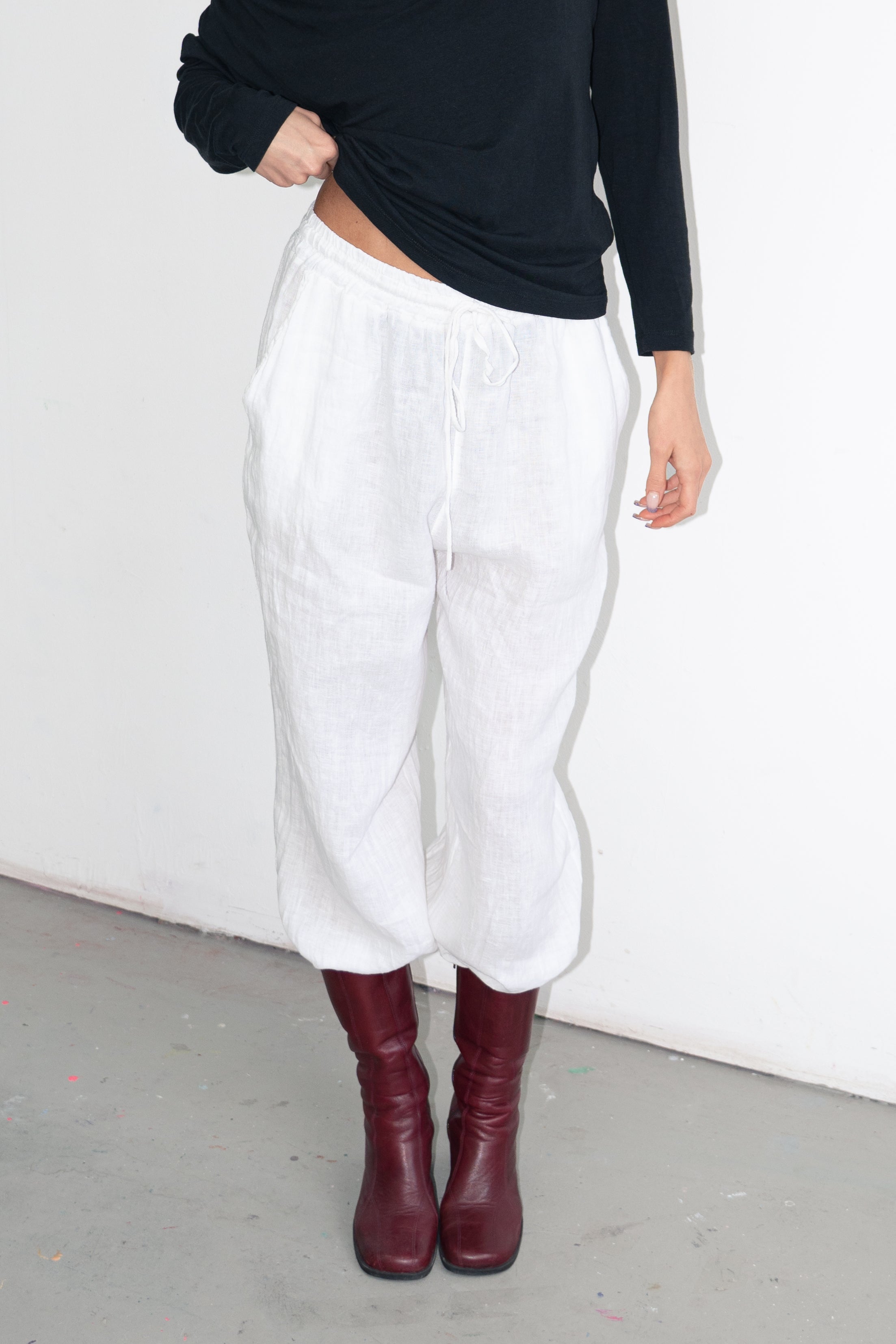 White Linnen Bottoms Made In Italy - Size L