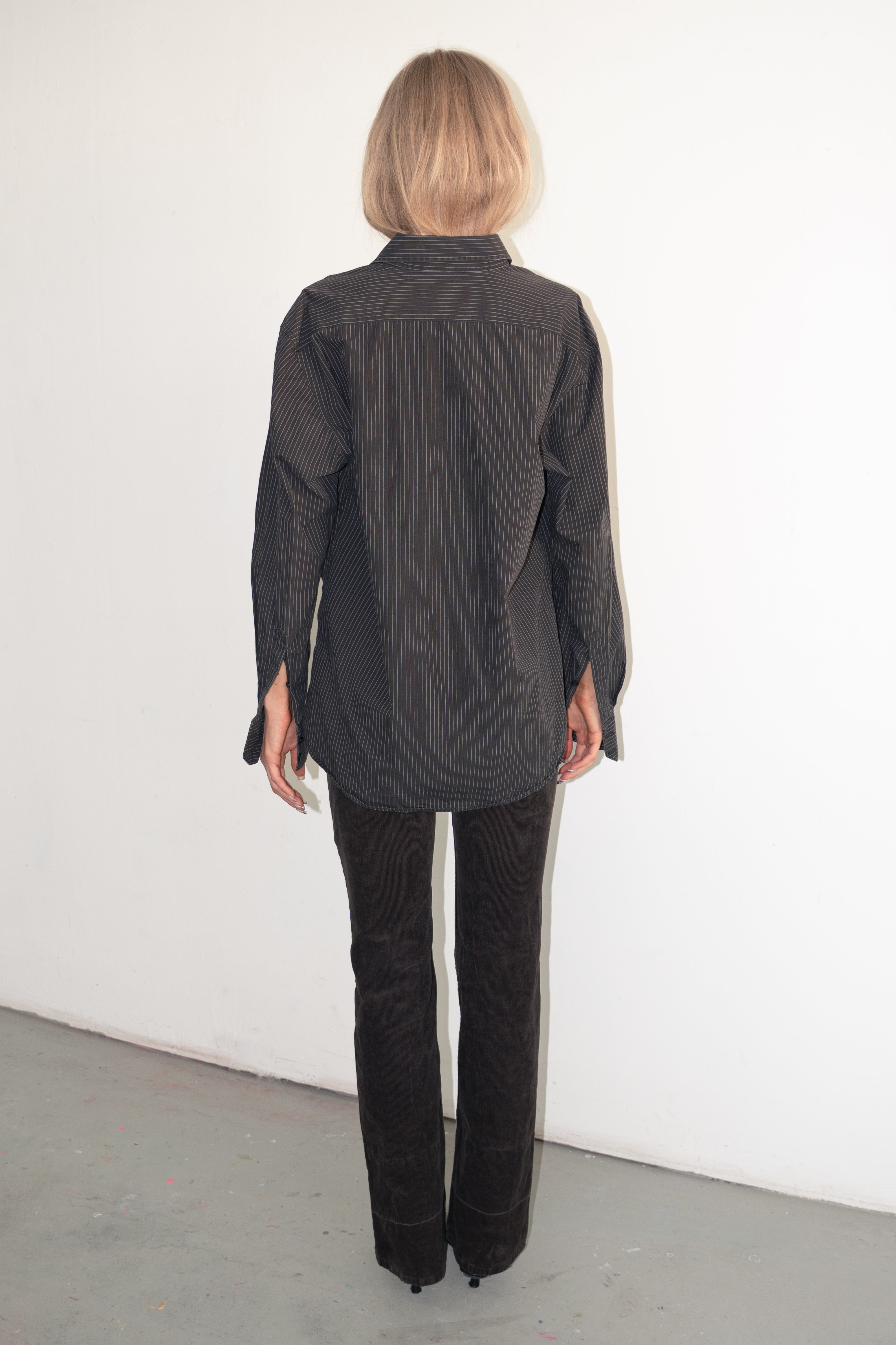 Dark Brown Pinstripe Shirt - Size L