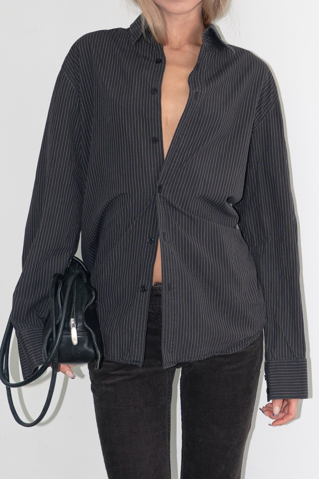 Dark Brown Pinstripe Shirt - Size L
