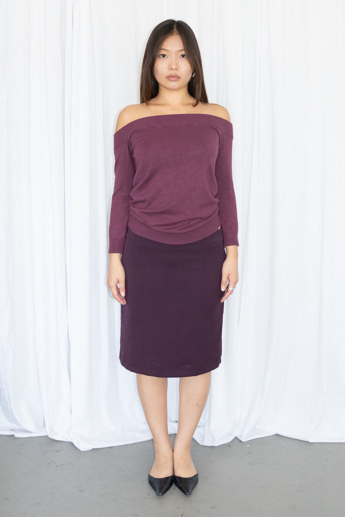 Burgundy Midi Skirt - Size M
