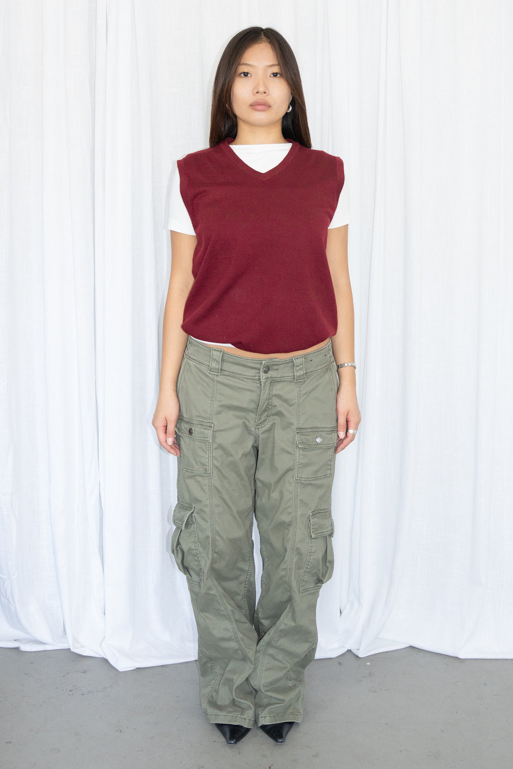 Burgundy V-Neck Knitted Vest - Size S