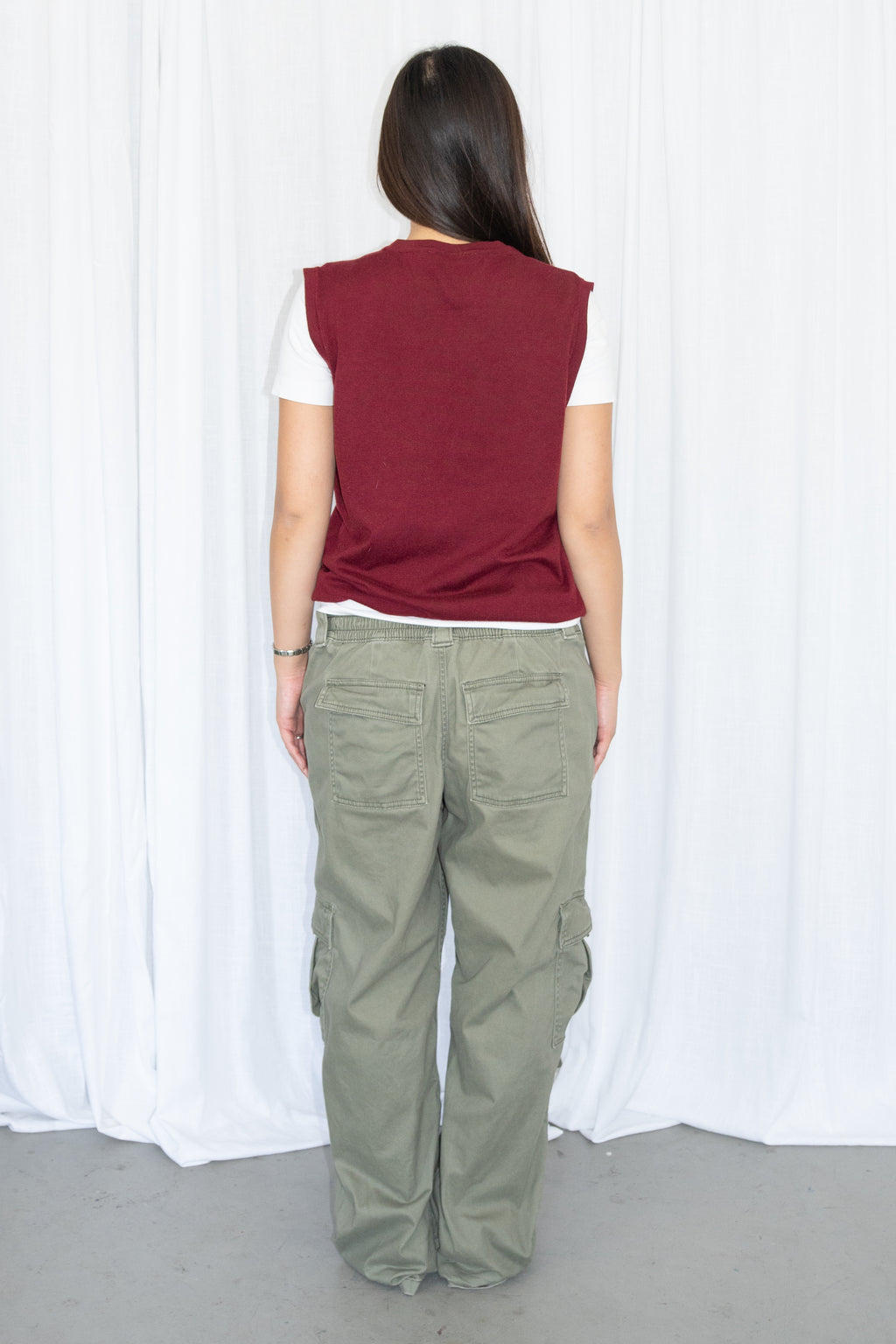 Burgundy V-Neck Knitted Vest - Size S