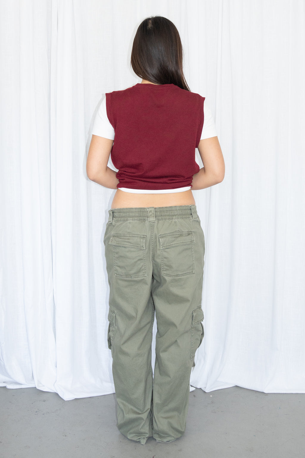 Burgundy V-Neck Knitted Vest - Size S