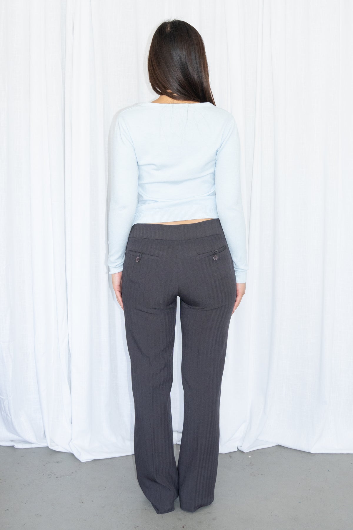 Taupe Low Waist Pinstripe Trousers - Size L