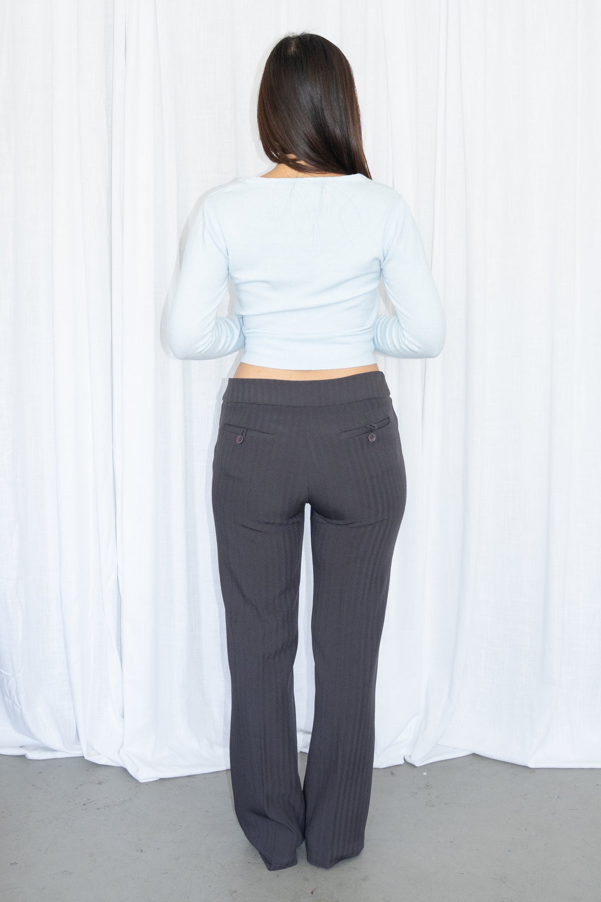 Taupe Low Waist Pinstripe Trousers - Size L