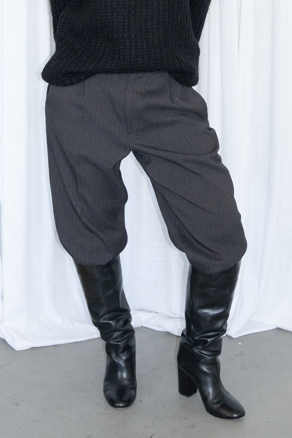 Black Pinstripe Trousers - Size M/L