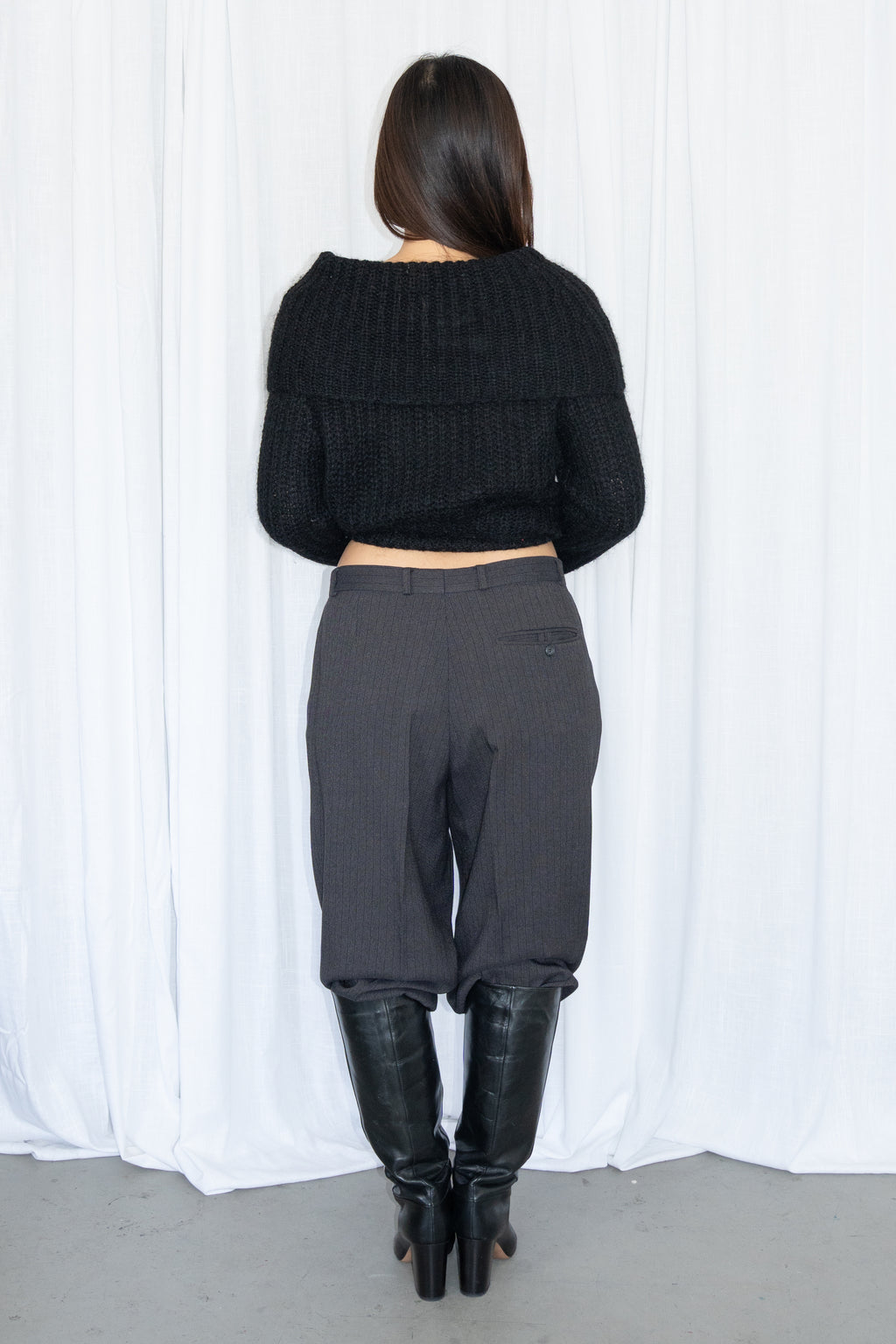 Black Pinstripe Trousers - Size M/L