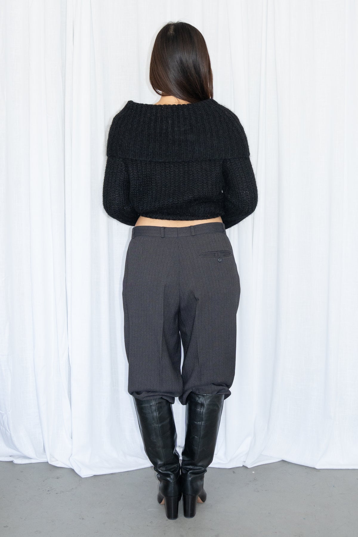 Black Pinstripe Trousers - Size M/L