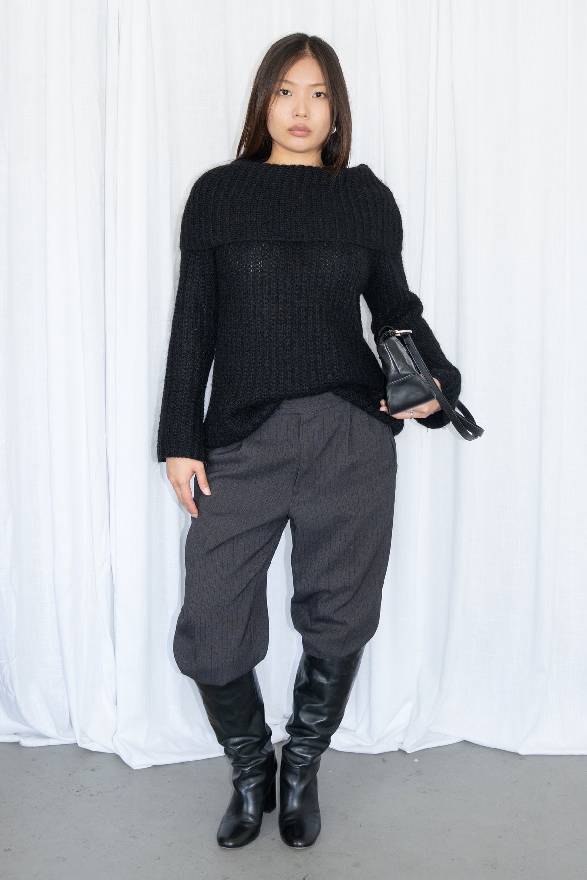 Black Pinstripe Trousers - Size M/L